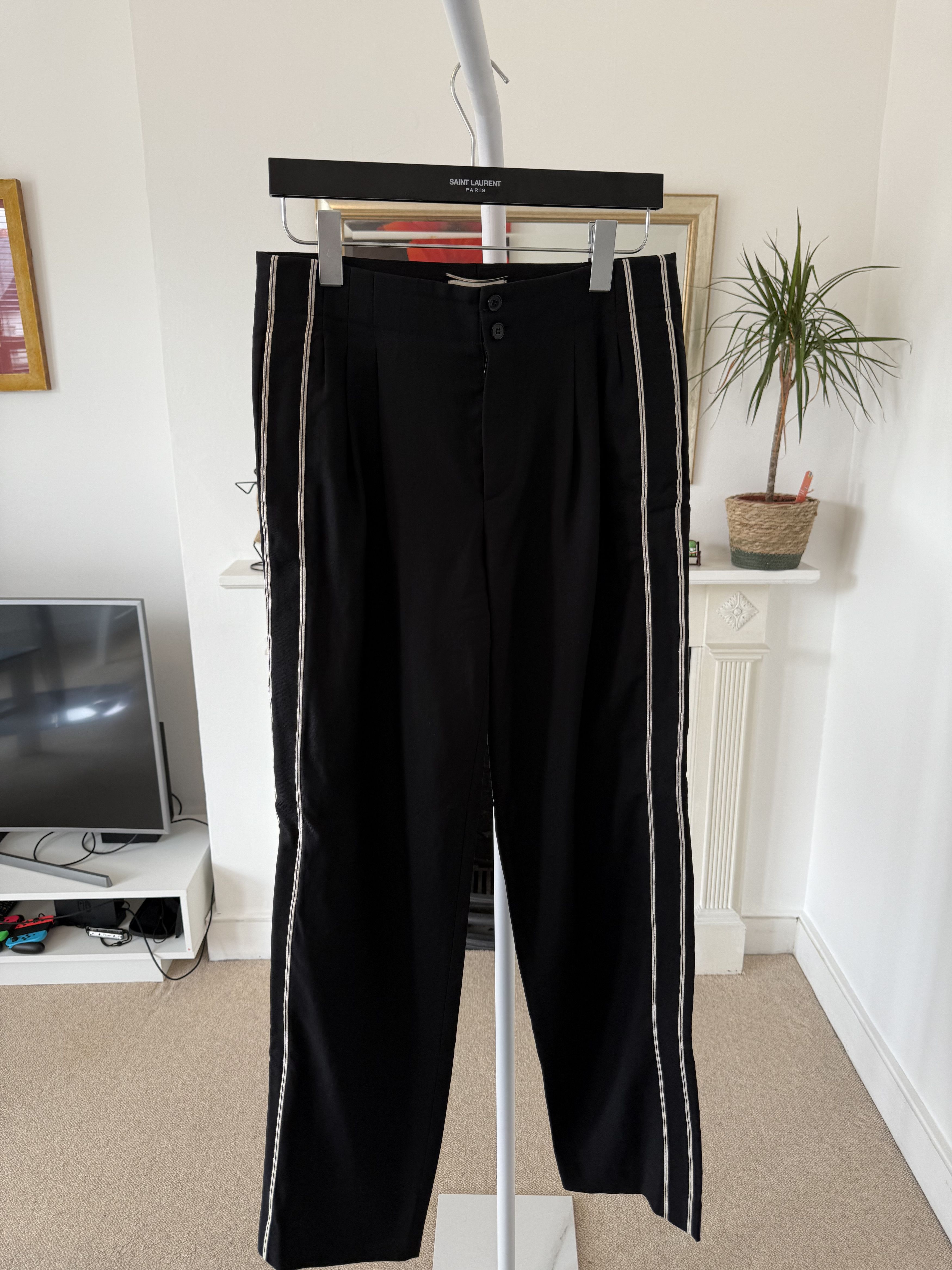 SS17 Saint Laurent Silver Striped Formal Trousers