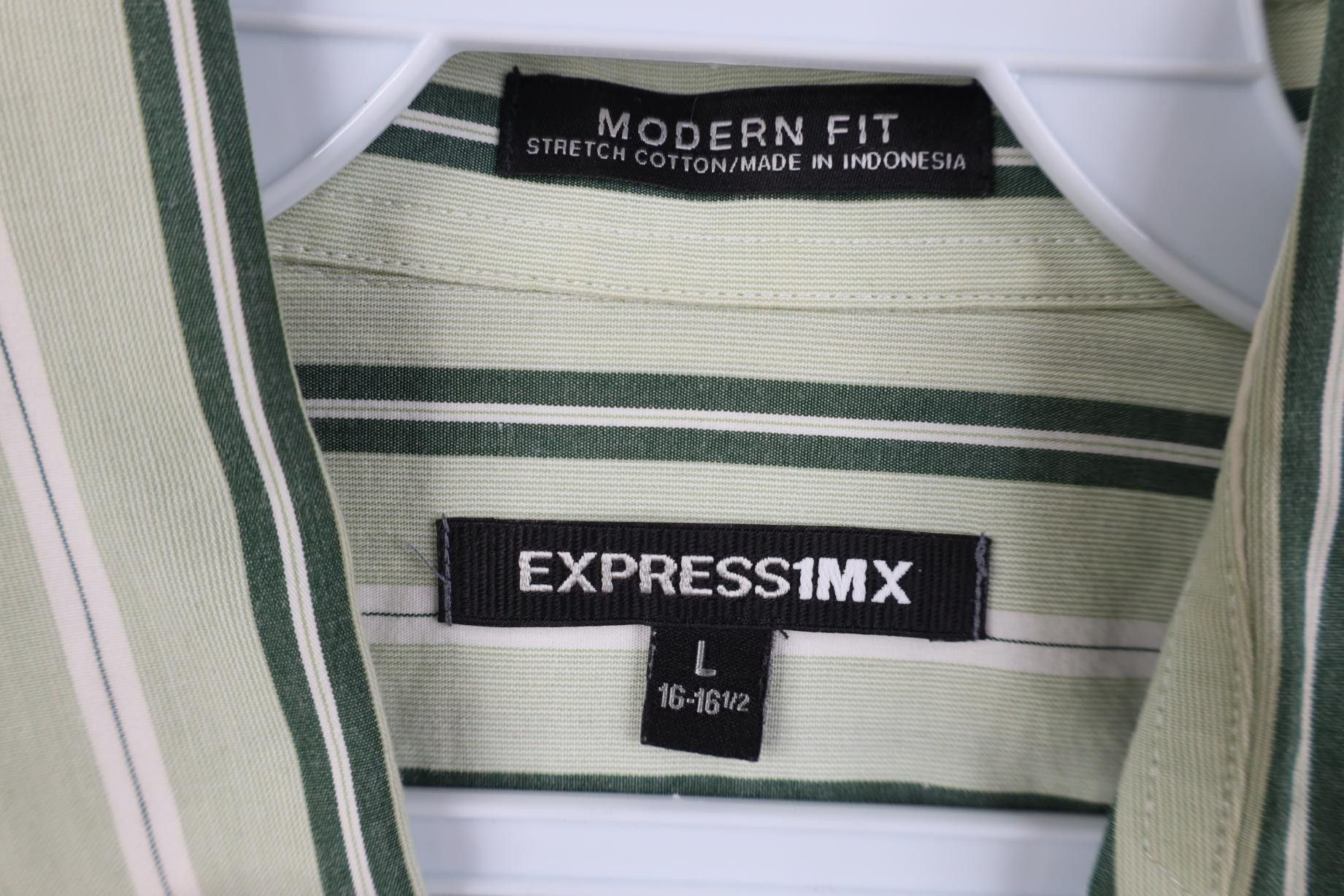 Express Express 1MX Modern Fit Striped Collared Button Shirt Green Size US L / EU 52-54 / 3 - 7 Thumbnail