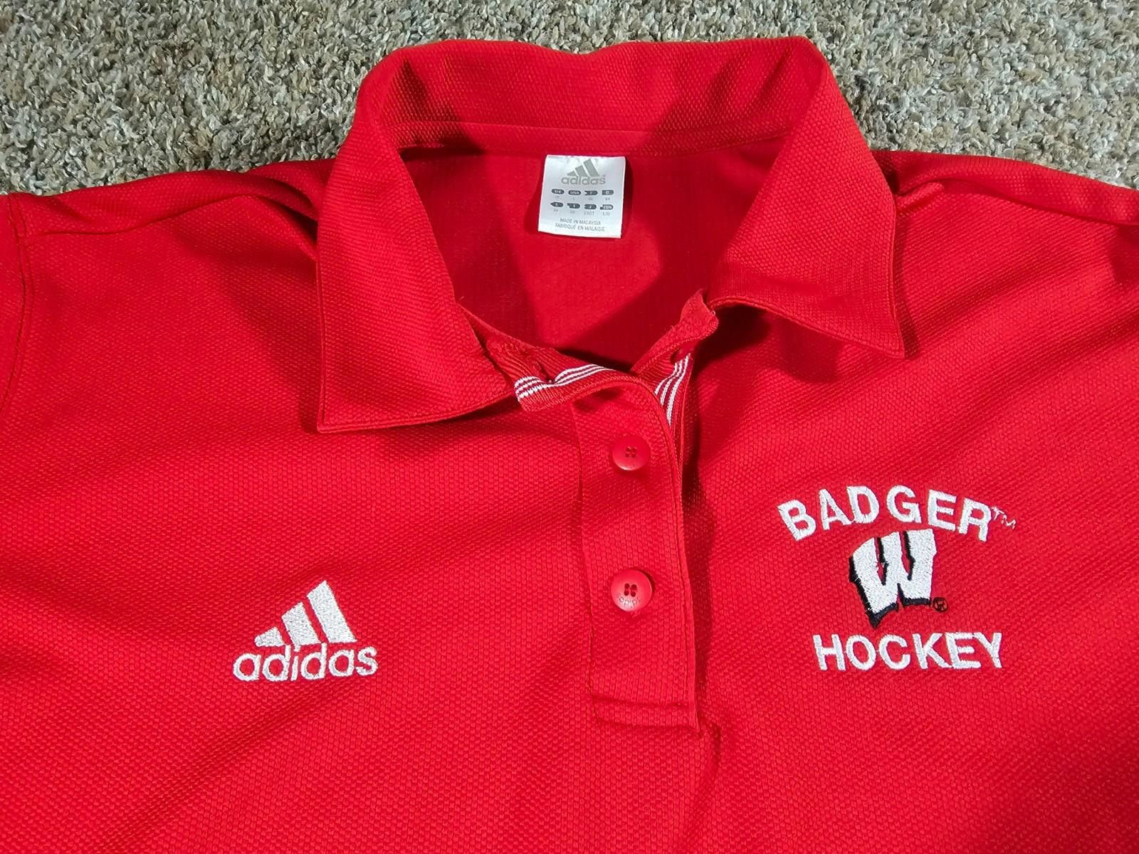 Adidas Adidas Wisconsin Badgers Hockey Red Polo Large Vintage Size ONE SIZE - 2 Thumbnail