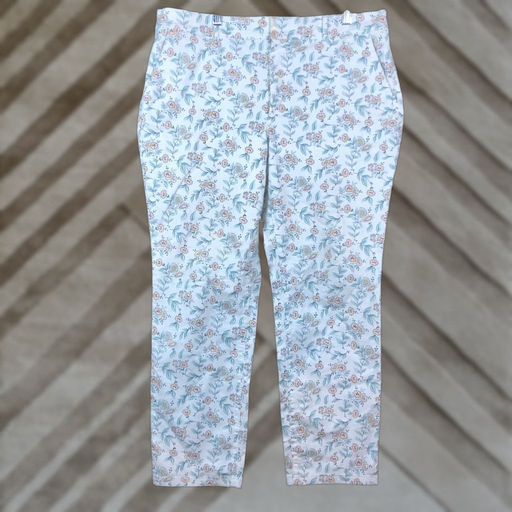 Ann Taylor LOFT Womens Pants White Multicolored Floral High Rise Ankle Stretch 16 Pants Moderate Casual Workwear Mens? Size 38" / US 16 / IT 52 - 1 Thumbnail