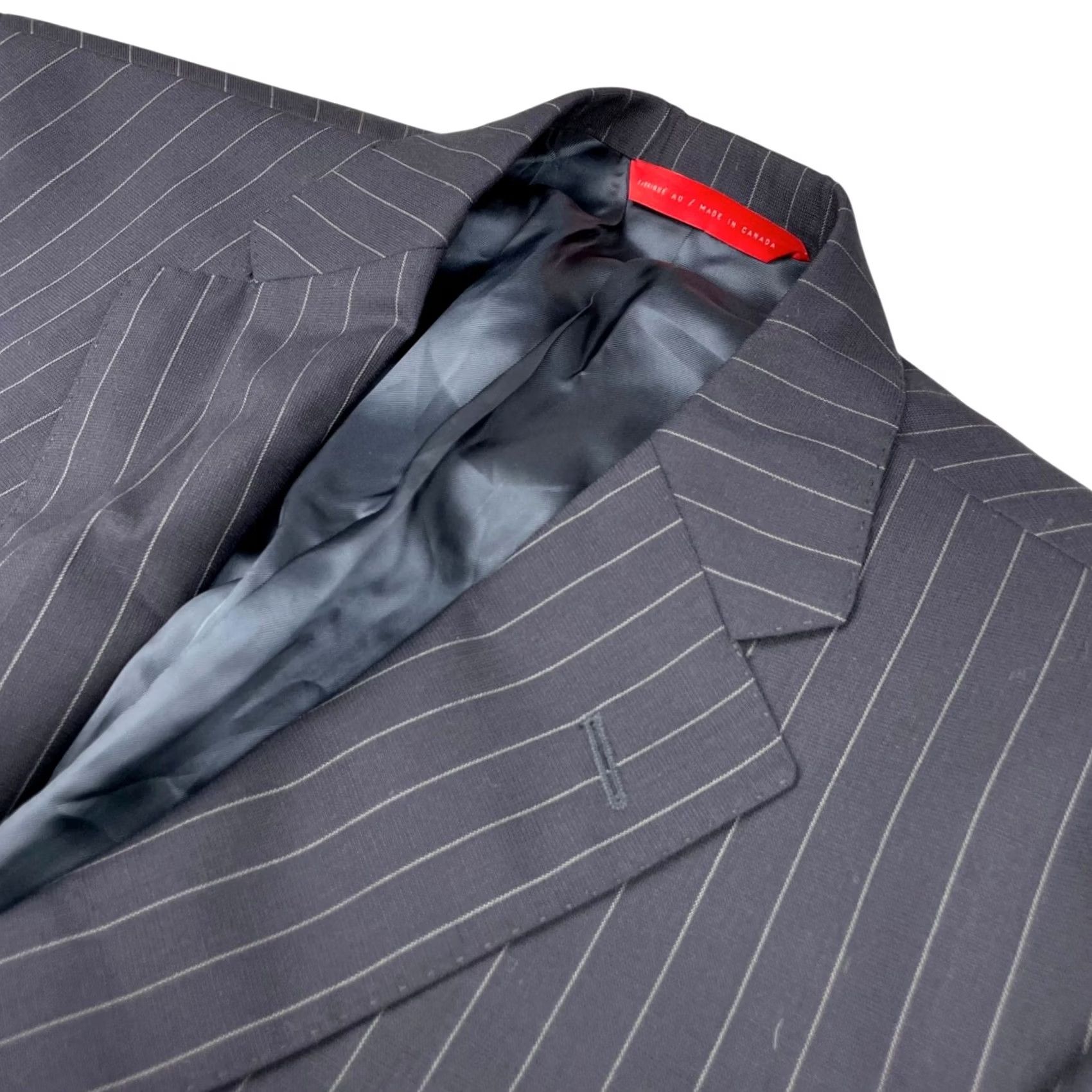 Vintage Samuelsohn Blazer Jacket Navy Blue Stripe 2-Button 42XS Wool Single-Breasted Notch Lapel Mens Regular Short Vintage: No Size 42R - 2 Thumbnail