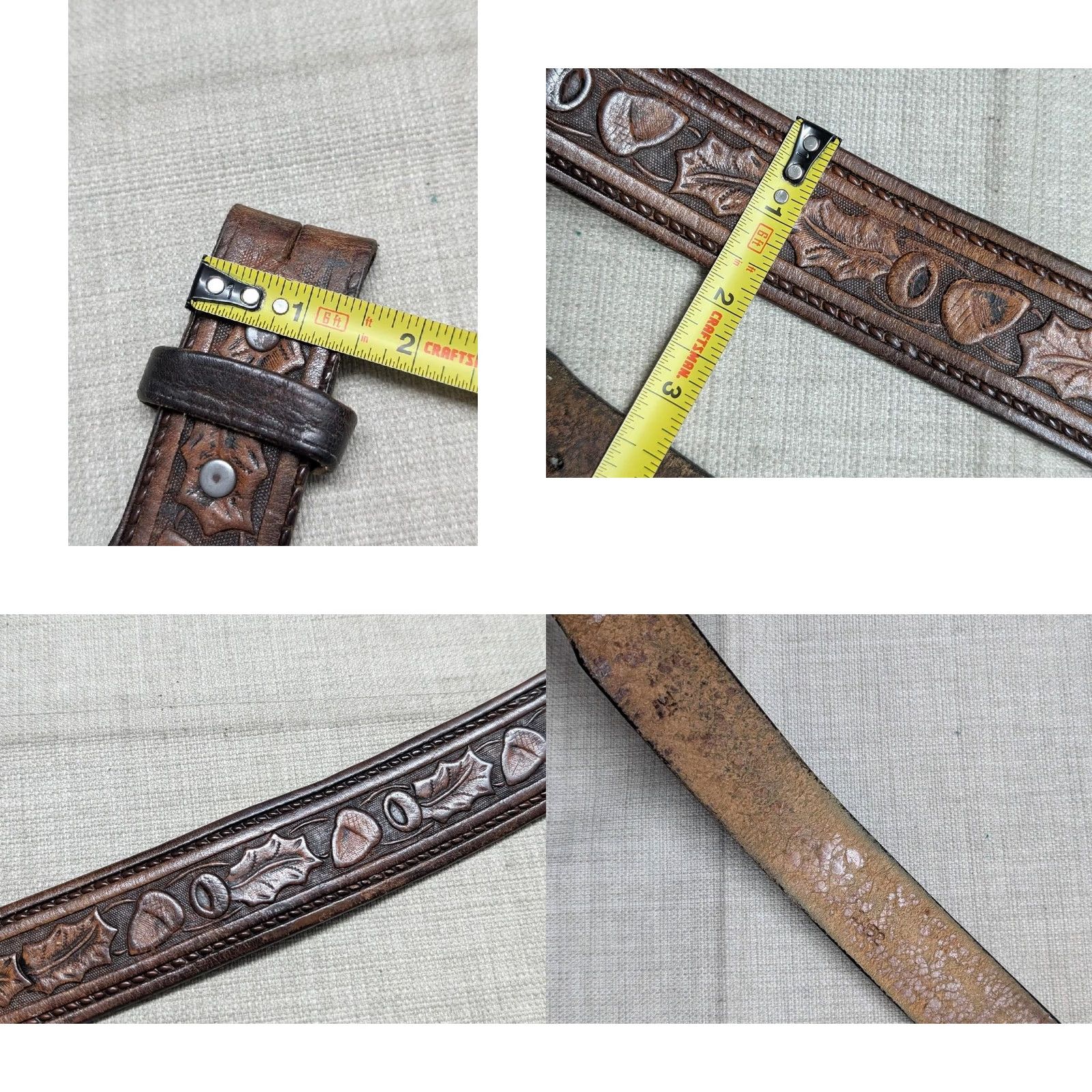 Vintage VINTAGE TOOLED bucke belt ACORNS cowhide leather 32 brown WESTERN tapered cowboy Size 32 - 8 Thumbnail