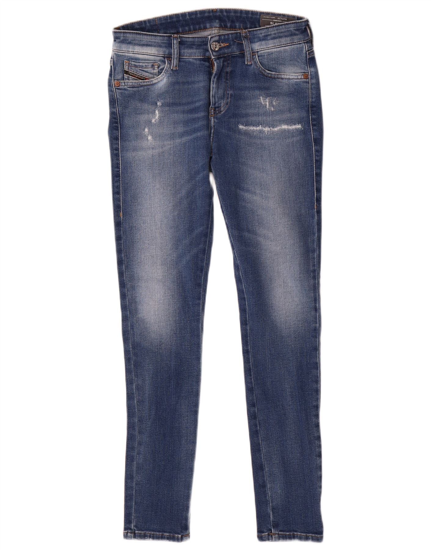 Diesel Womens Slandy Distressed Skinny Jeans W27 L29 Blue Cotton Size 42" / US 20 - 1 Thumbnail