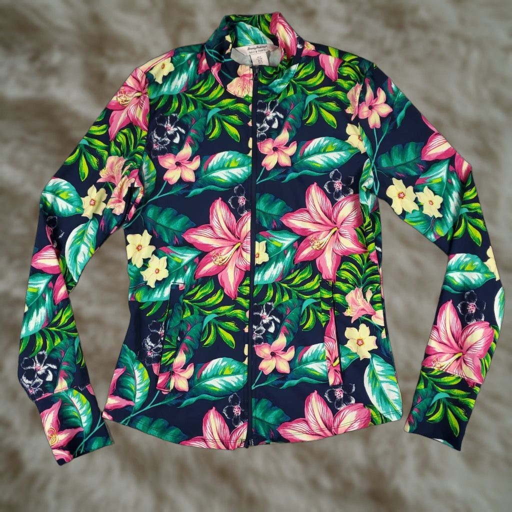 Tommy Bahama Tommy Bahama Jacket Womens Small Blue Floral Active Full Zip Track Jacket Size S / US 4 / IT 40 - 1 Thumbnail