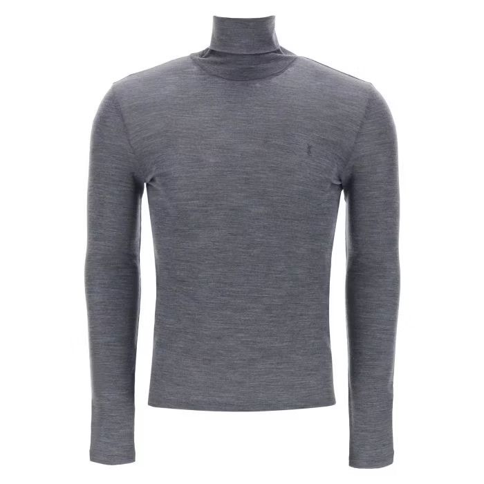 image of Saint Laurent Paris O1S22I1N0524 Turtleneck Jersey In Grey, Men's (Size Large)