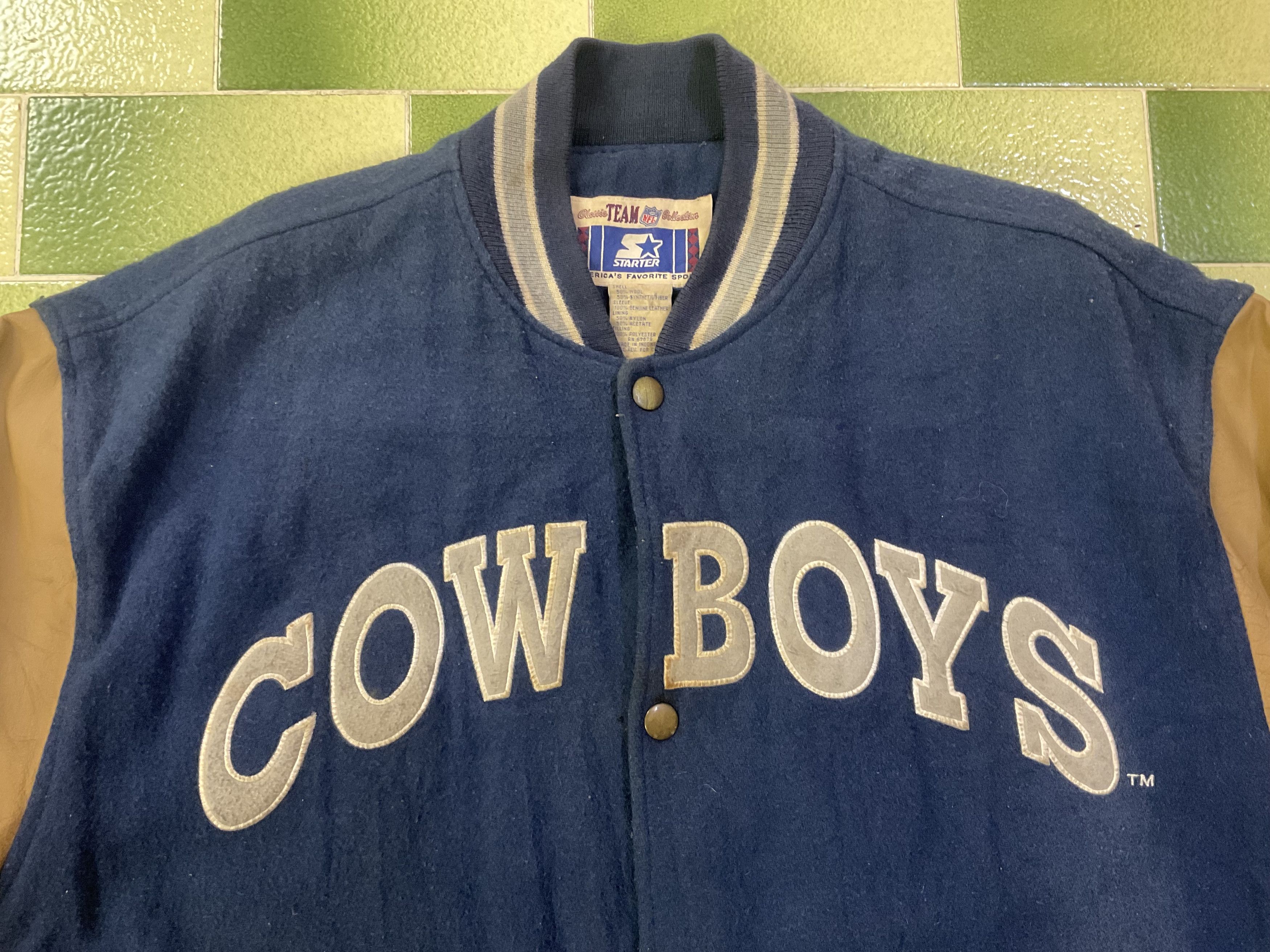 NFL Vintage Starter Dallas Cowboys Leather Wool Varsity Jacket Size US L / EU 52-54 / 3 - 4 Thumbnail