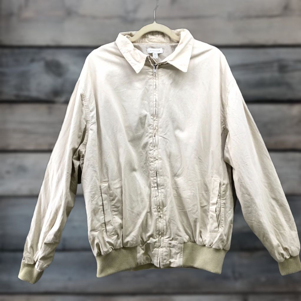 Topshop Topshop Womens Bomber Jacket M Beige Oversized Cotton Collared Zip 90s Retro Size M / US 6-8 / IT 42-44 - 1 Thumbnail