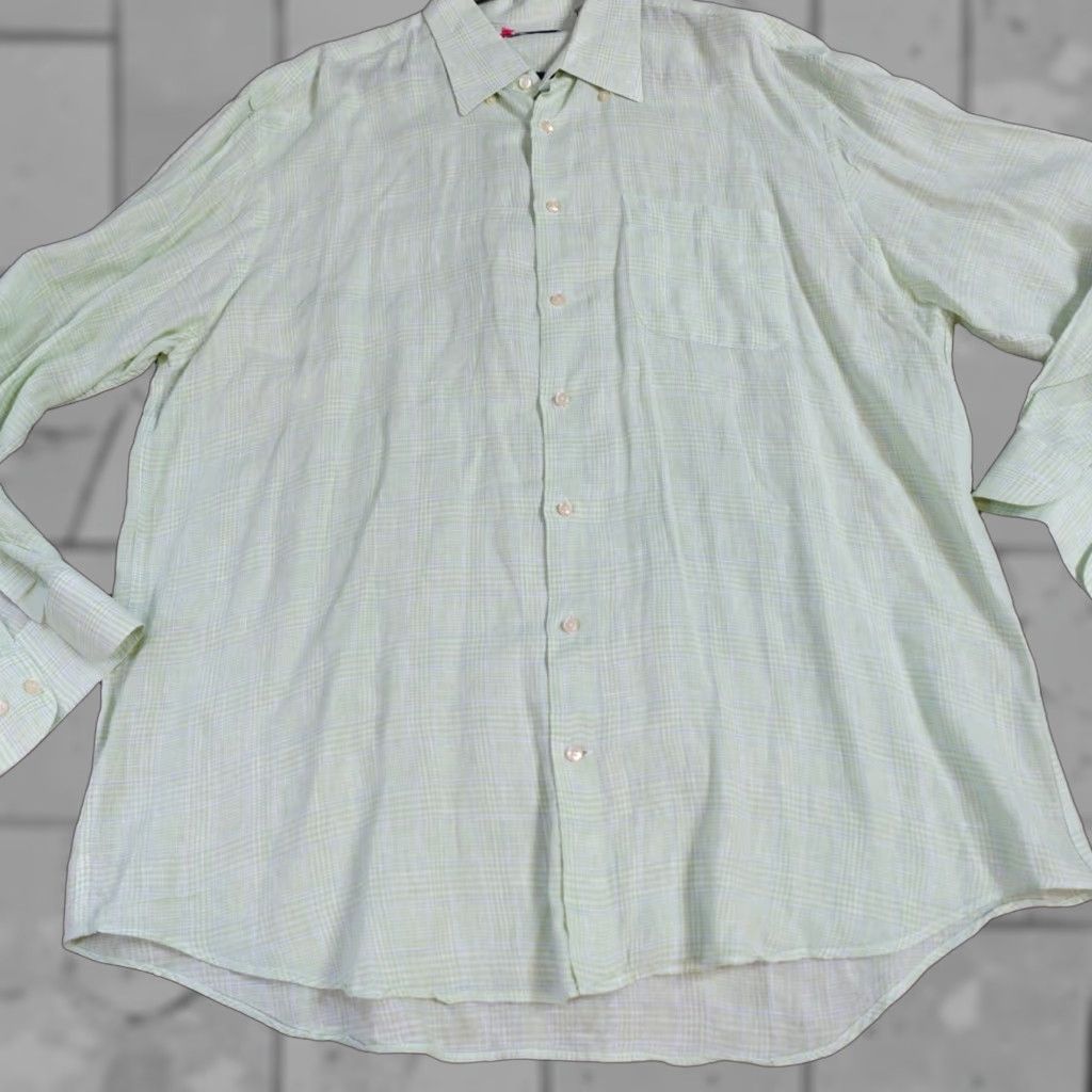 Peter Millar Peter Millar Mens Shirt XL Green Plaid 100% Linen Button Front Size US XL / EU 56 / 4 - 1 Thumbnail