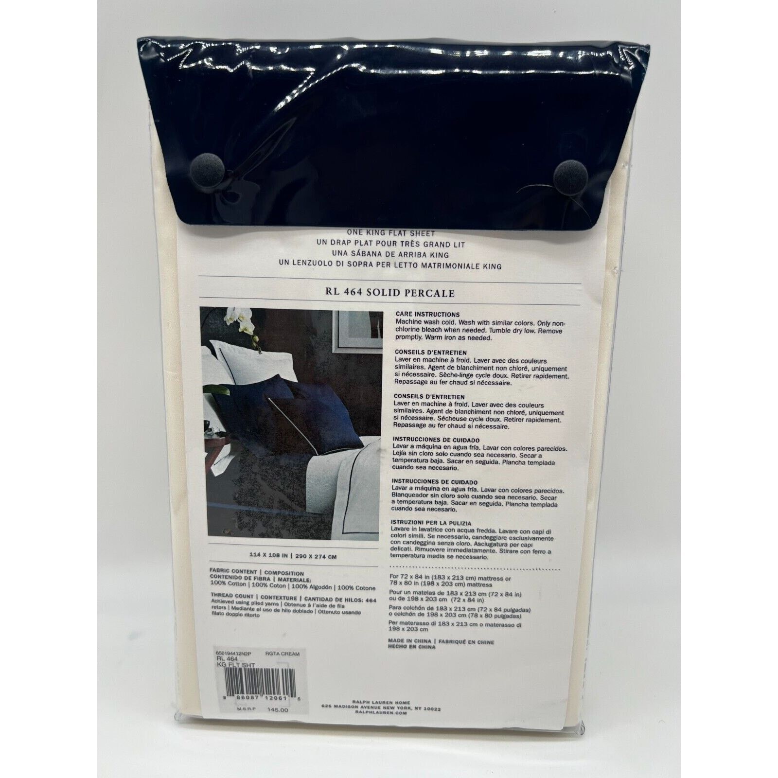 Ralph Lauren Ralph Lauren Solid Percale King Flat Sheet Regata Cream Bed Size ONE SIZE - 8 Thumbnail