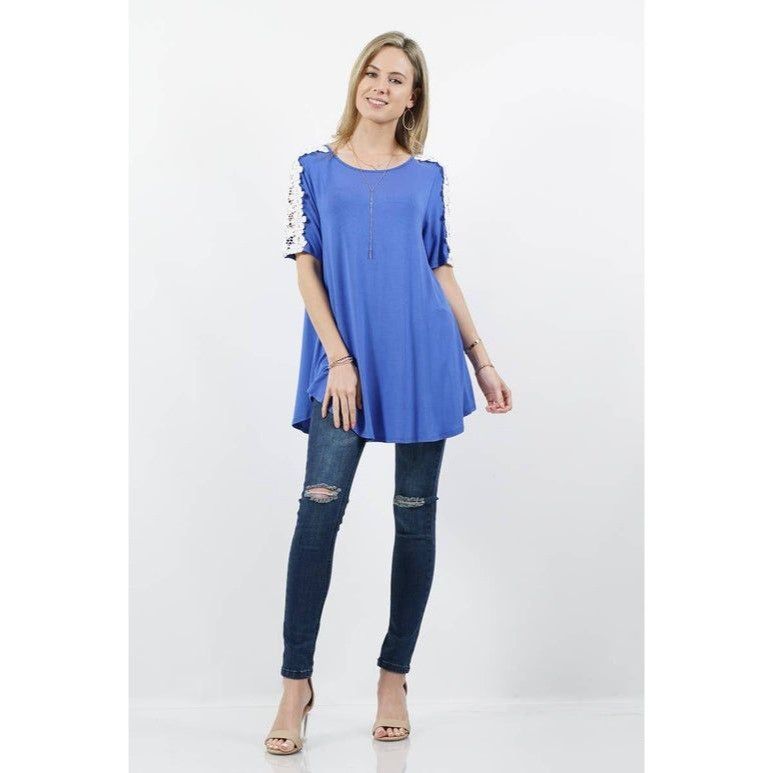 Other Shoulder Flower Crochet Tunic Blue Size Medium Size M / US 6-8 / IT 42-44 - 1 Thumbnail