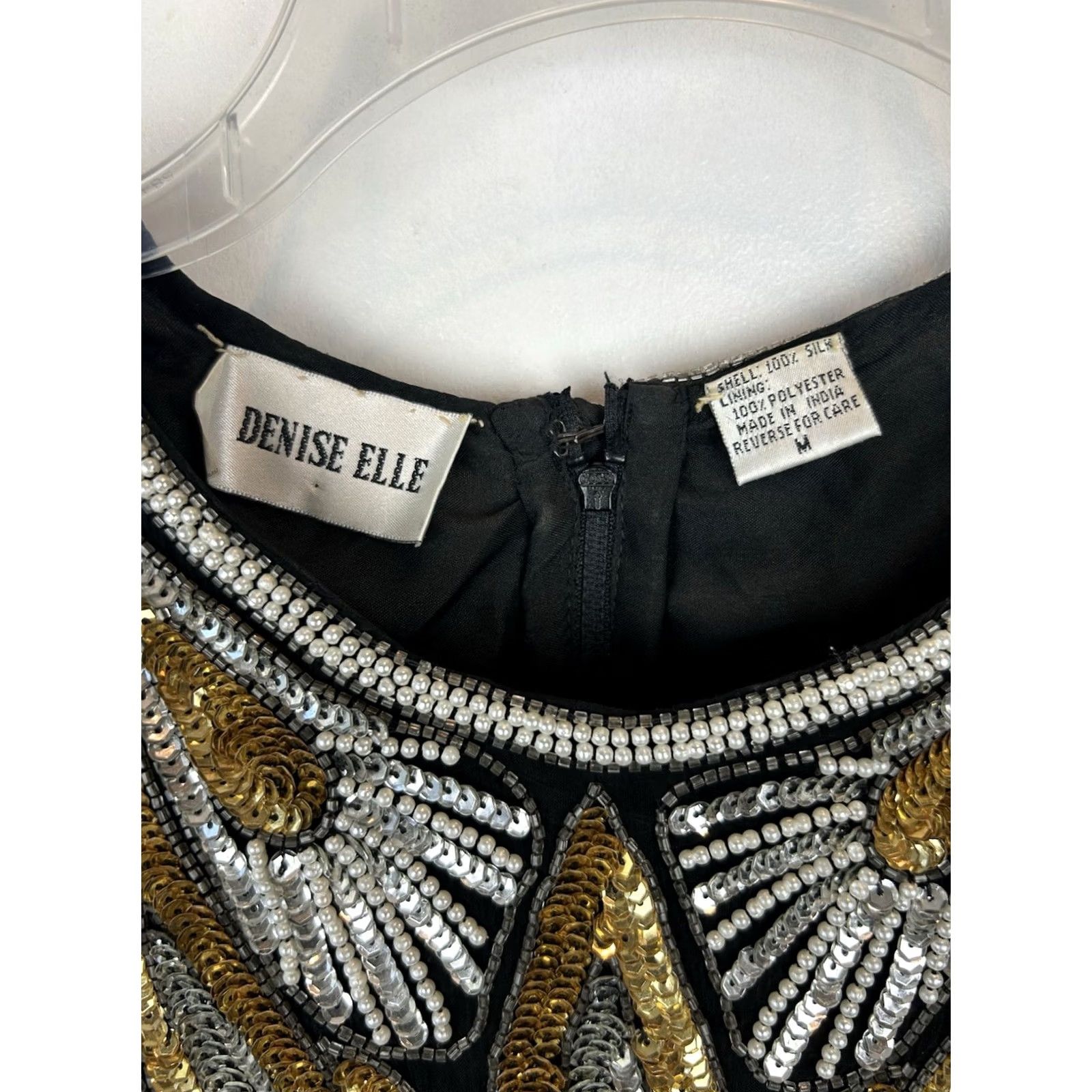 Vintage VINTAGE Denise Elle Beaded Evening Dress Silk Black 80s Medium M 100% Silk Cocktail Party Womens Size M / US 6-8 / IT 42-44 - 6 Thumbnail