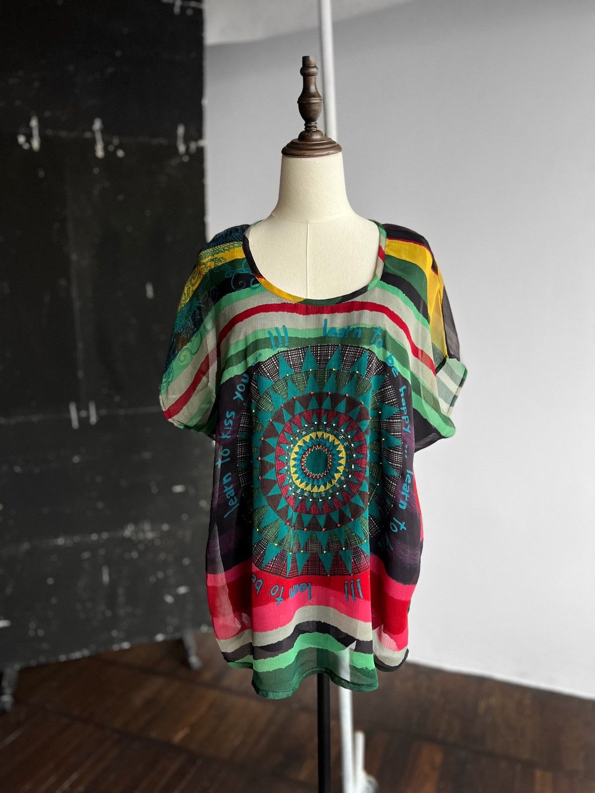 Designer × Desigual Desigual Womens Multicolor Striped Bohemian Lined Blouse Top Size XL / US 12-14 / IT 48-50 - 1 Thumbnail