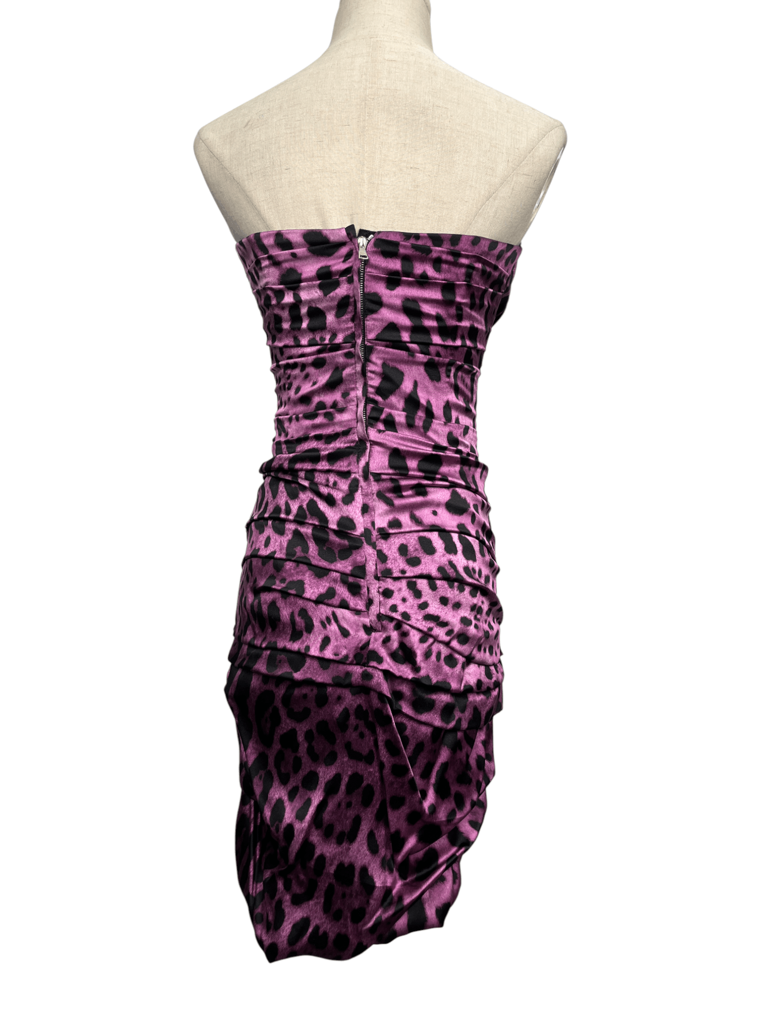 Dolce & Gabbana Dolce & Gabbana Purple Animal Print Silk Ruched Tube Dress Size XS / US 0-2 / IT 36-38 - 2 Thumbnail