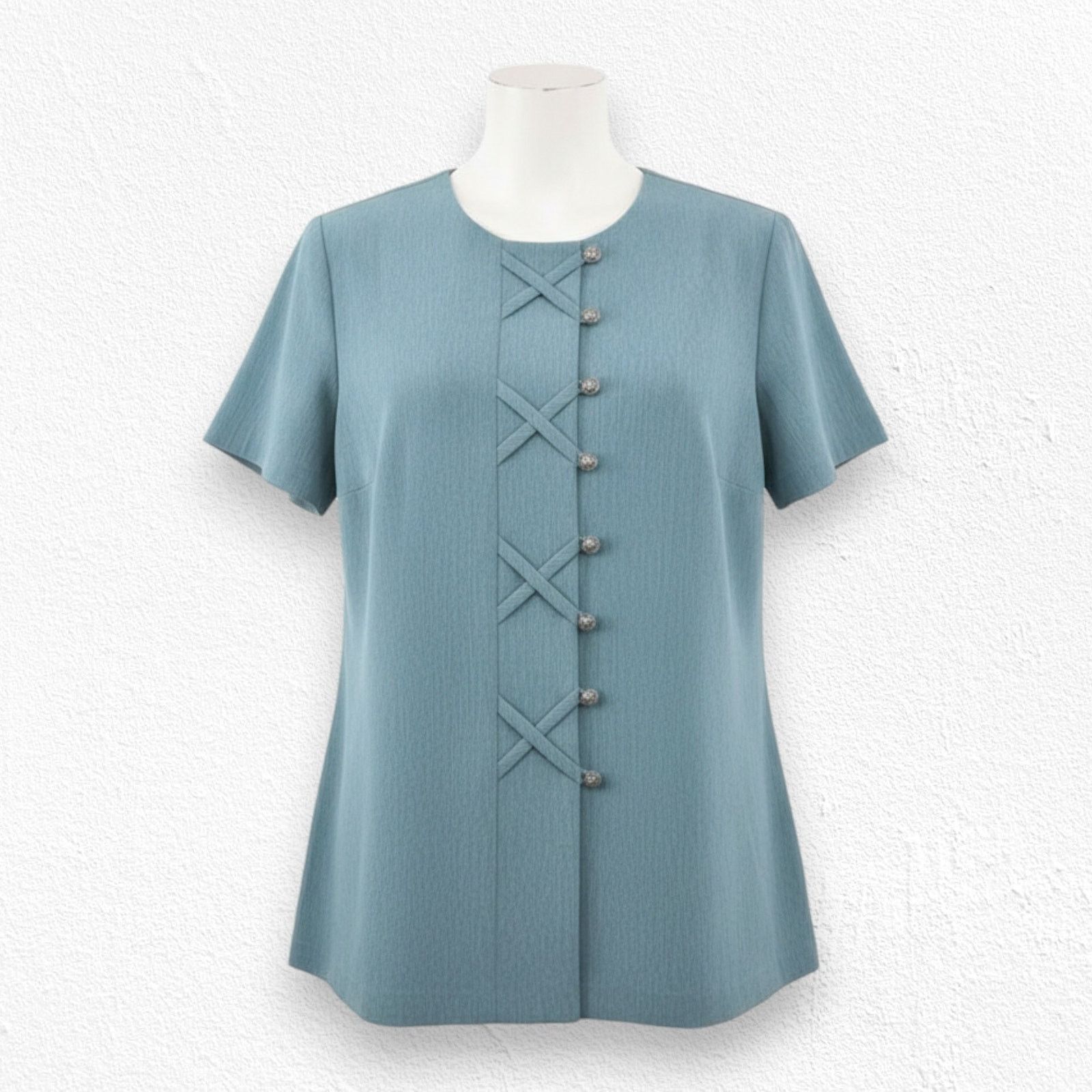 Vintage 1990s Teal Short Sleeve Silver Button Front Blouse Size 16P Size XXL / US 16-18 / IT 52-54 - 9 Thumbnail