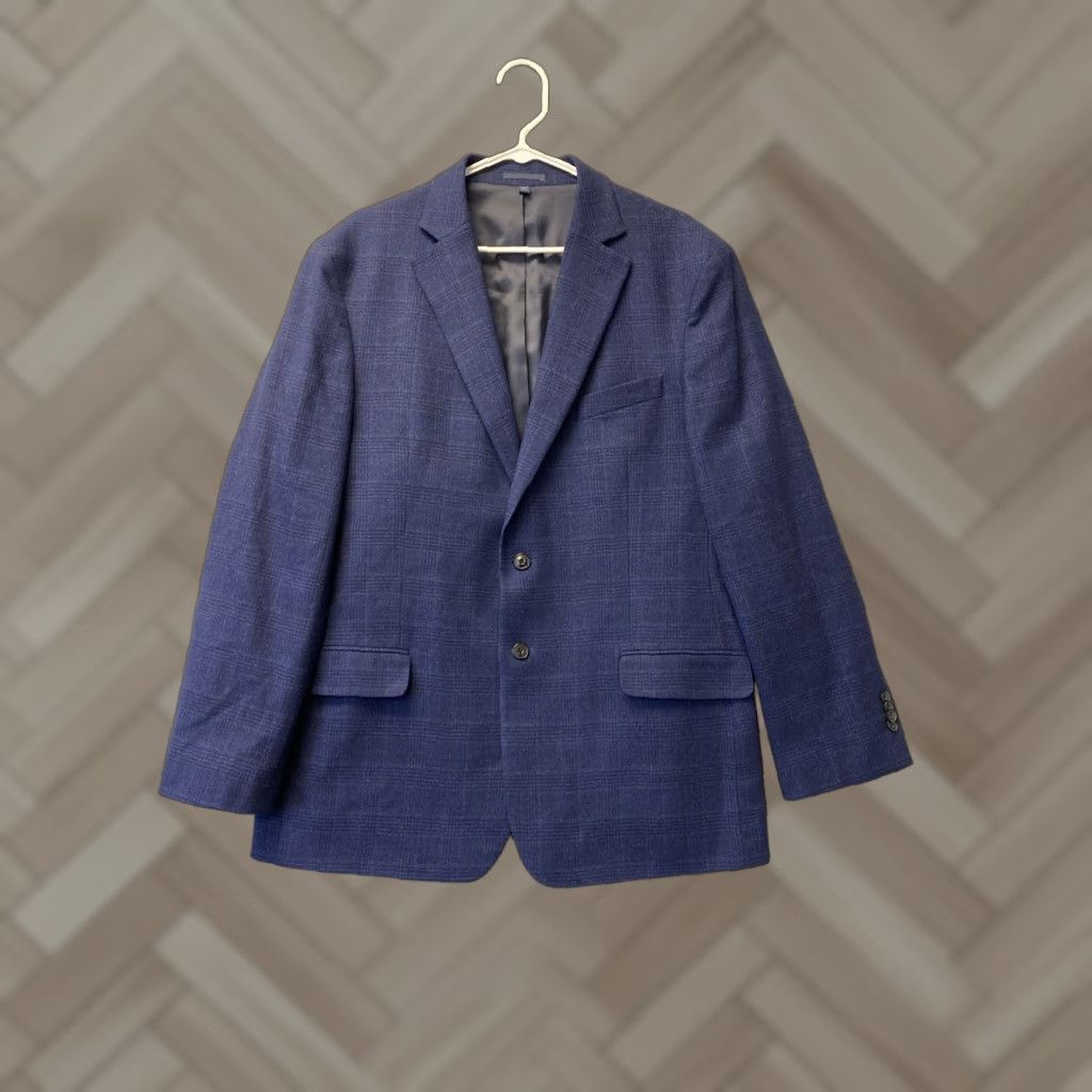Vintage VINTAGE Jos A Bank Men's Suit Jacket Blue Plaid Wool Spandex 44R Business Wedding Formal Size 44R - 1 Thumbnail