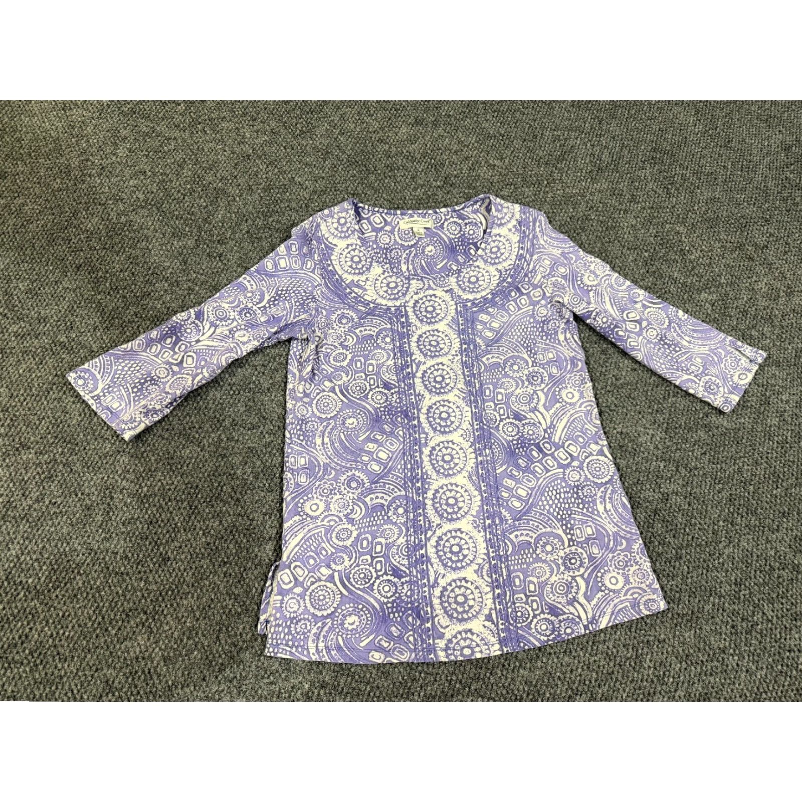 Coldwater Creek Coldwater Creek Blouse Womens Medium Purple Paisley Knit Stretch Tailored Casual Shirt Tunic Long Sleeve Round Neck Cotton Size M / US 6-8 / IT 42-44 - 2 Thumbnail