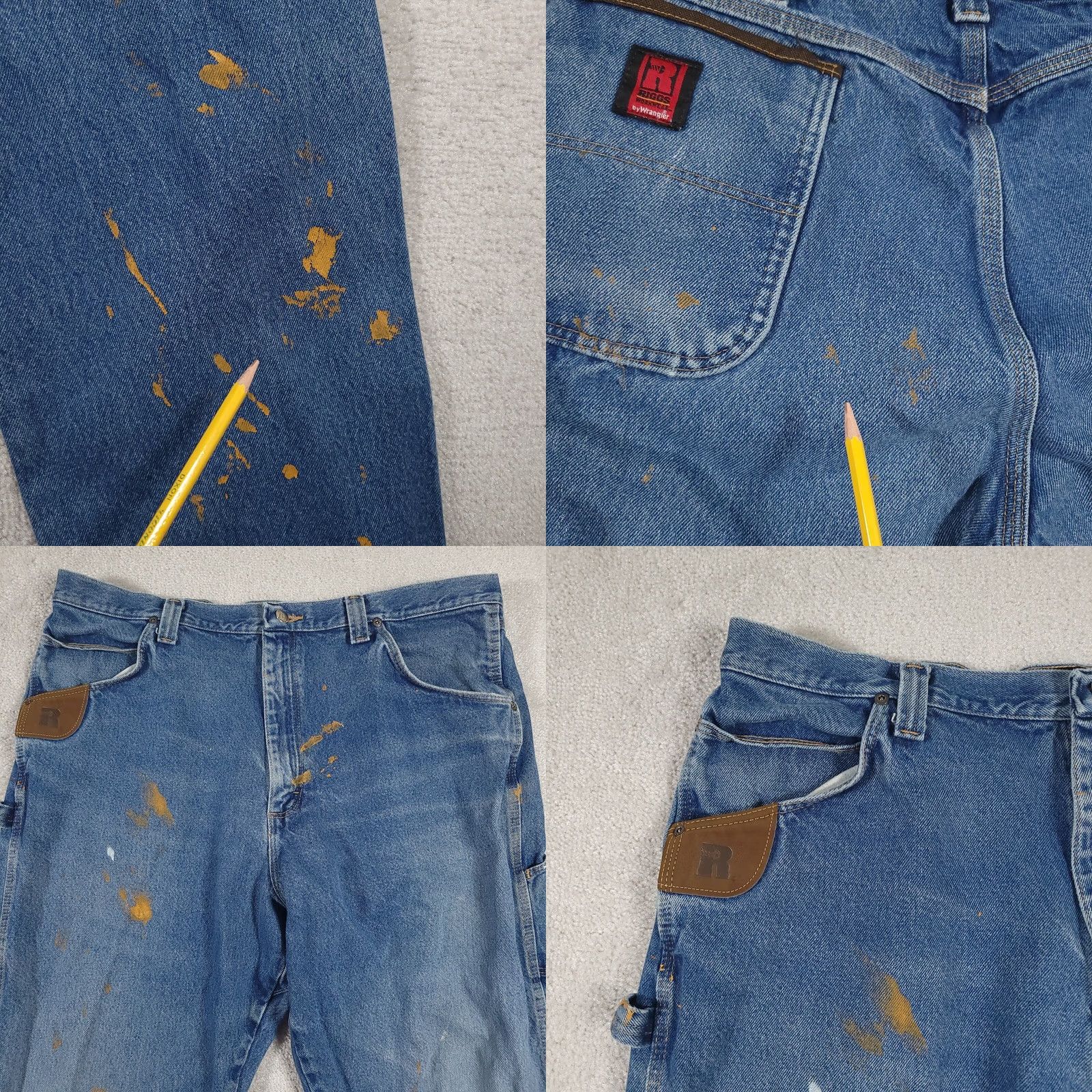 Wrangler VINTAGE Wrangler Riggs Jeans Mens 40x32 Blue Carpenter Workwear Distressed Paint Stains Size US 40 / EU 56 - 10 Thumbnail