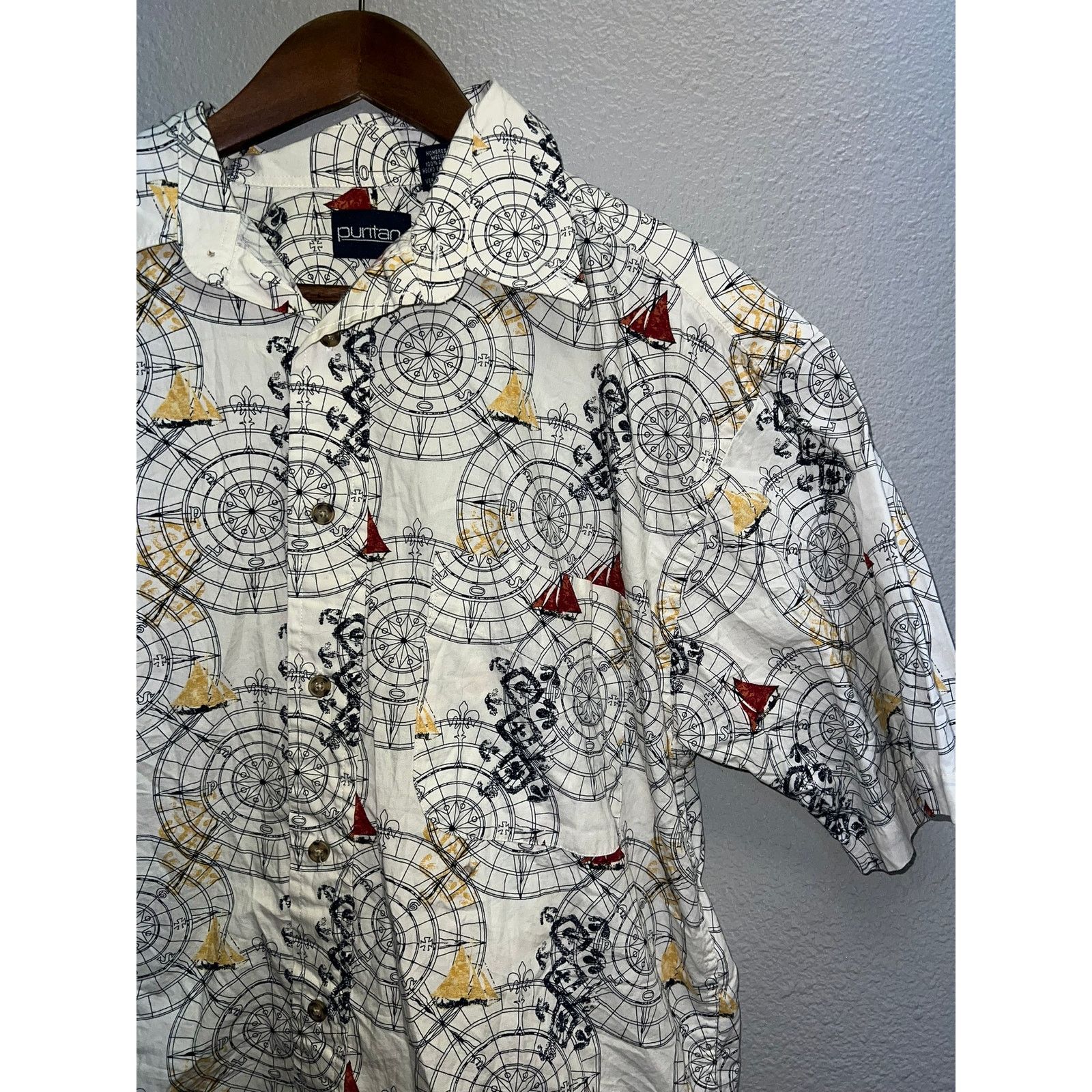 Puritan Vintage Puritan Button Up Shirt Compass Ship AOP Top Medium Size US M / EU 48-50 / 2 - 2 Thumbnail