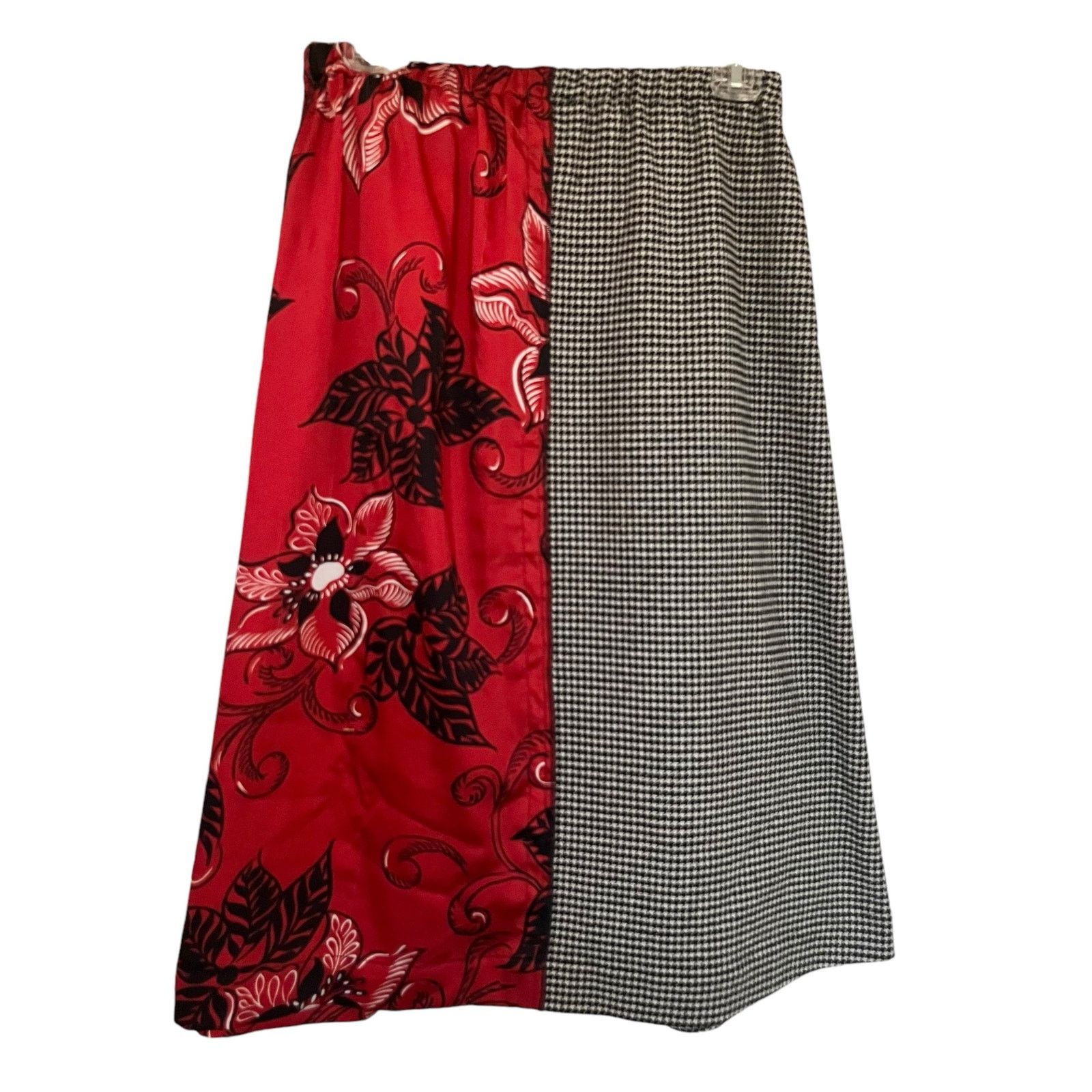 Hache Hache Mixed Media Split Houndstooth Red Floral A-Line Skirt Size 28" / US 6 / IT 42 - 5 Thumbnail
