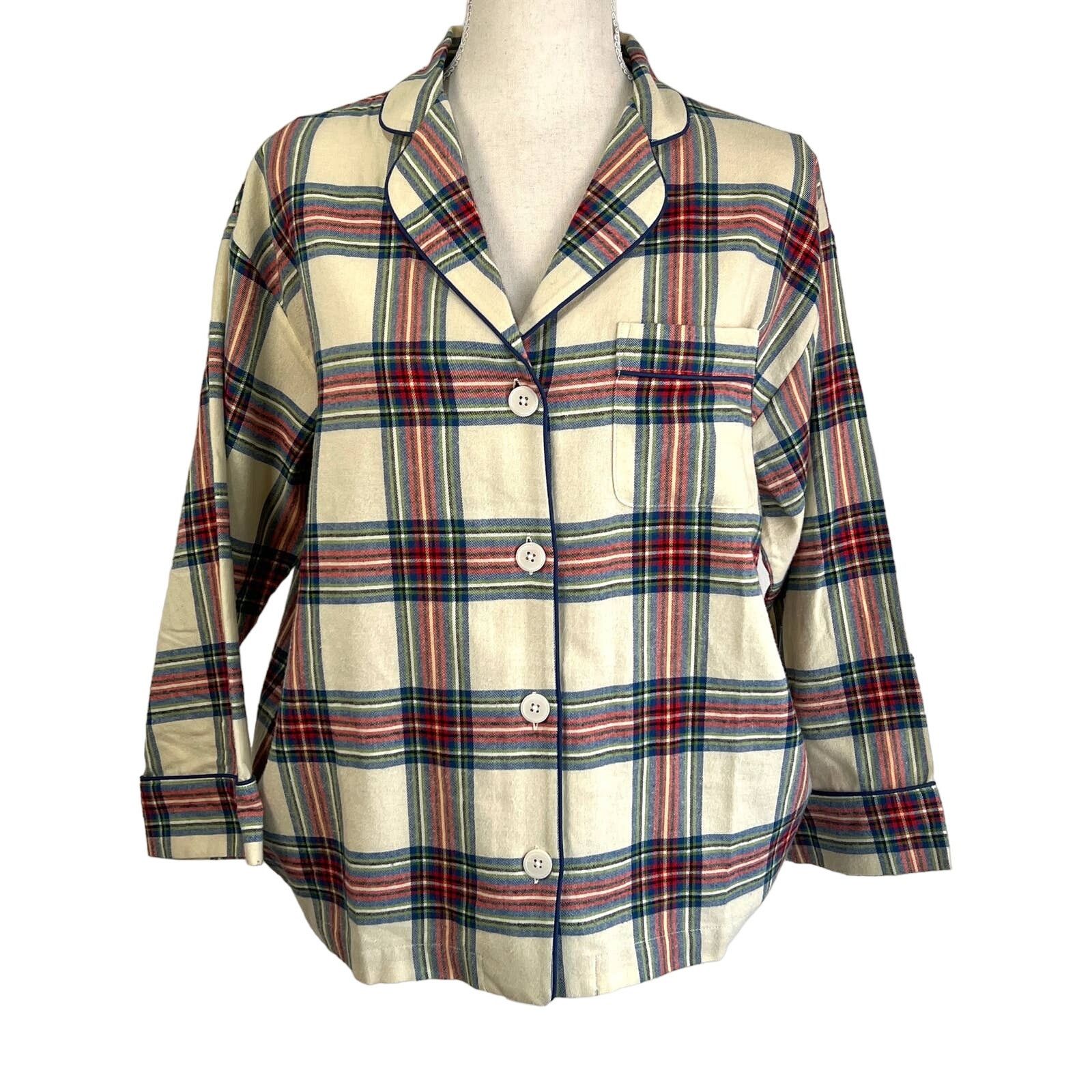 Sleepy Jones Marina Plaid Brushed Cotton Pajama Shirt Top