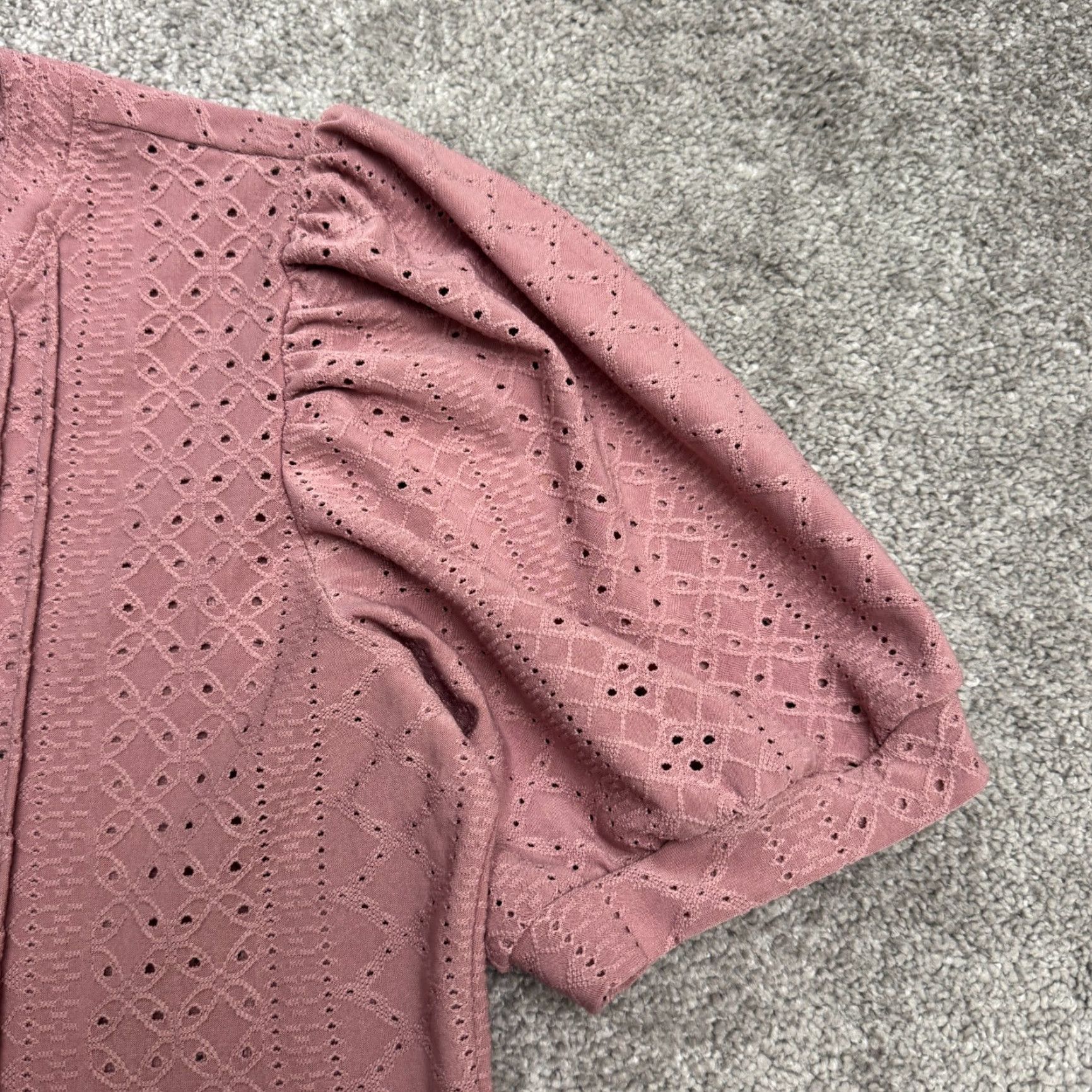 Vintage Micoson Blouse Womens L Pink Eyelet Puff Sleeve Boho Pleated Solid Causal Casual Summer Bohemian Classic Shirt Size L / US 10 / IT 46 - 4 Thumbnail