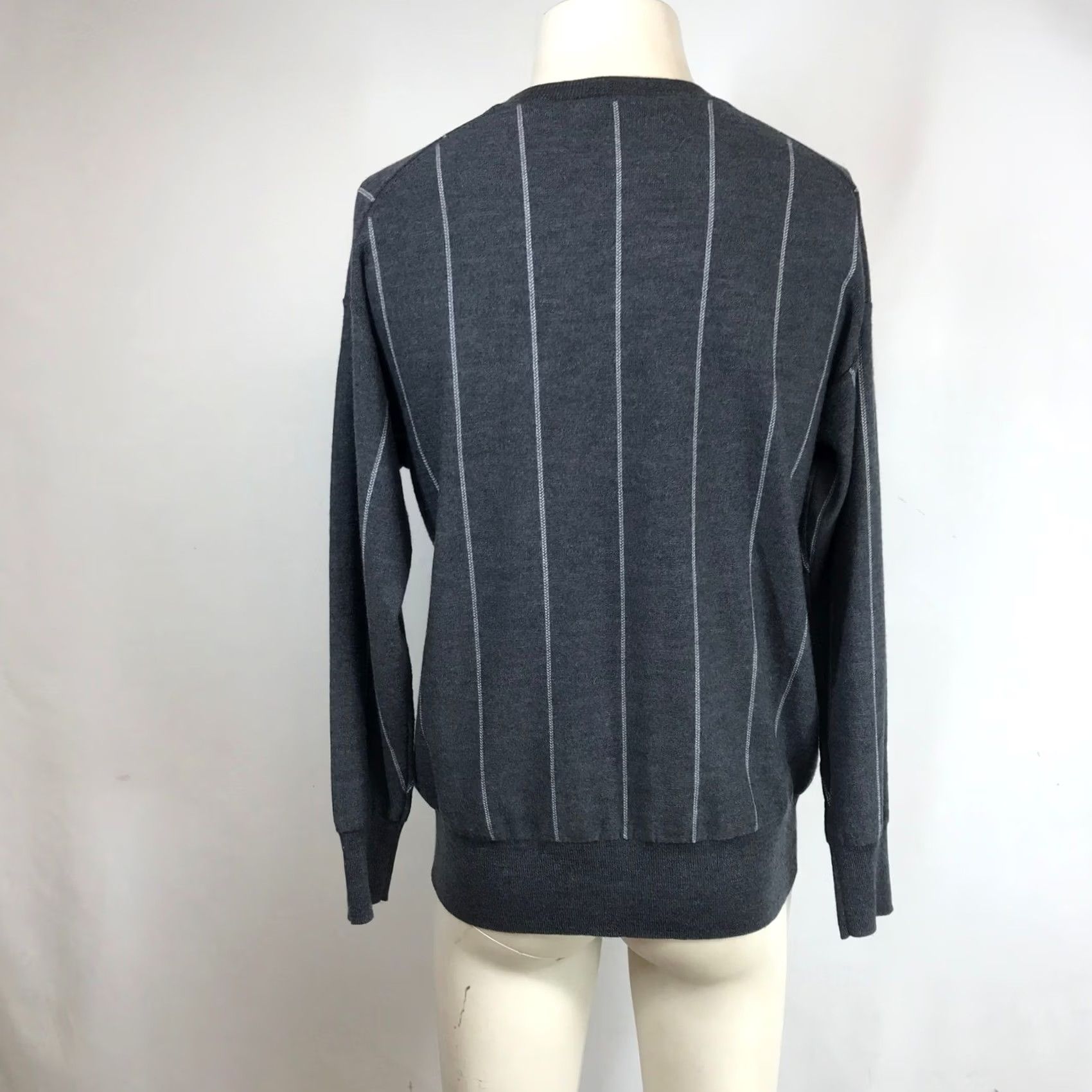 M.M.LaFleur M.M.LaFleur Charcoal Grey 100% Merino Wool Pinstripe Crewneck Sweater Mens M Size US M / EU 48-50 / 2 - 5 Thumbnail