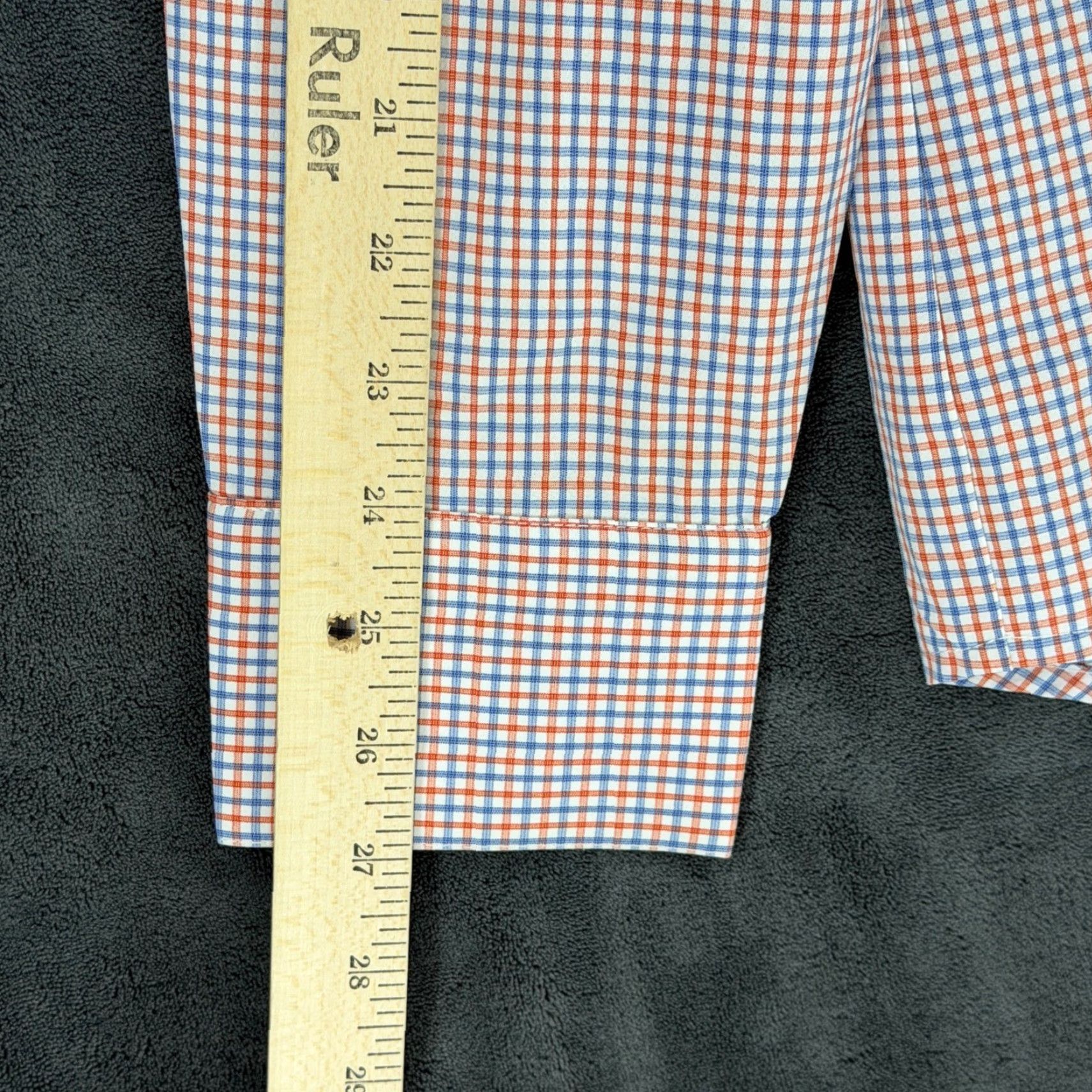 Mizzen+Main Mizzen+Main Leeward Dress Shirt Mens L Slim Fit Orange Blue Check L-9017 Size 42R - 6 Thumbnail