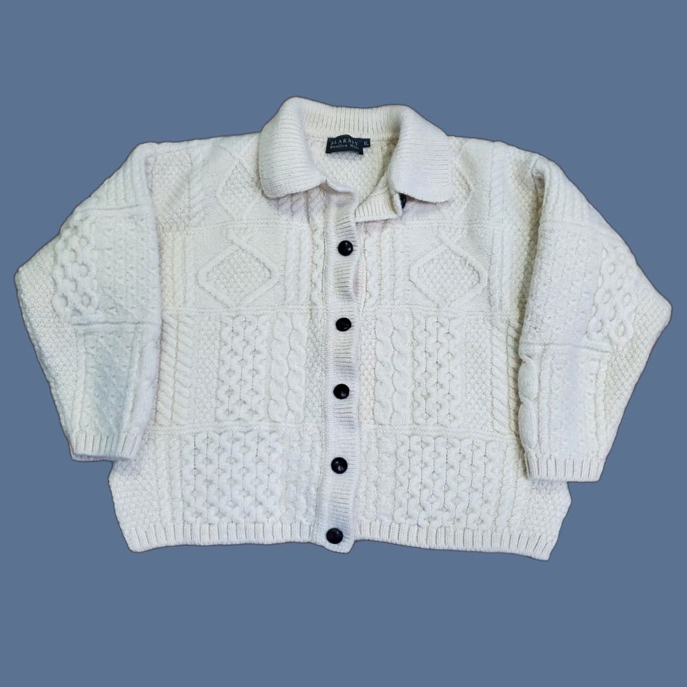 Vintage VINTAGE Blarney Woollen Mills Sweater Womens XL White Aran Cable Knit Collared Cardigan Size XL / US 12-14 / IT 48-50 - 1 Thumbnail
