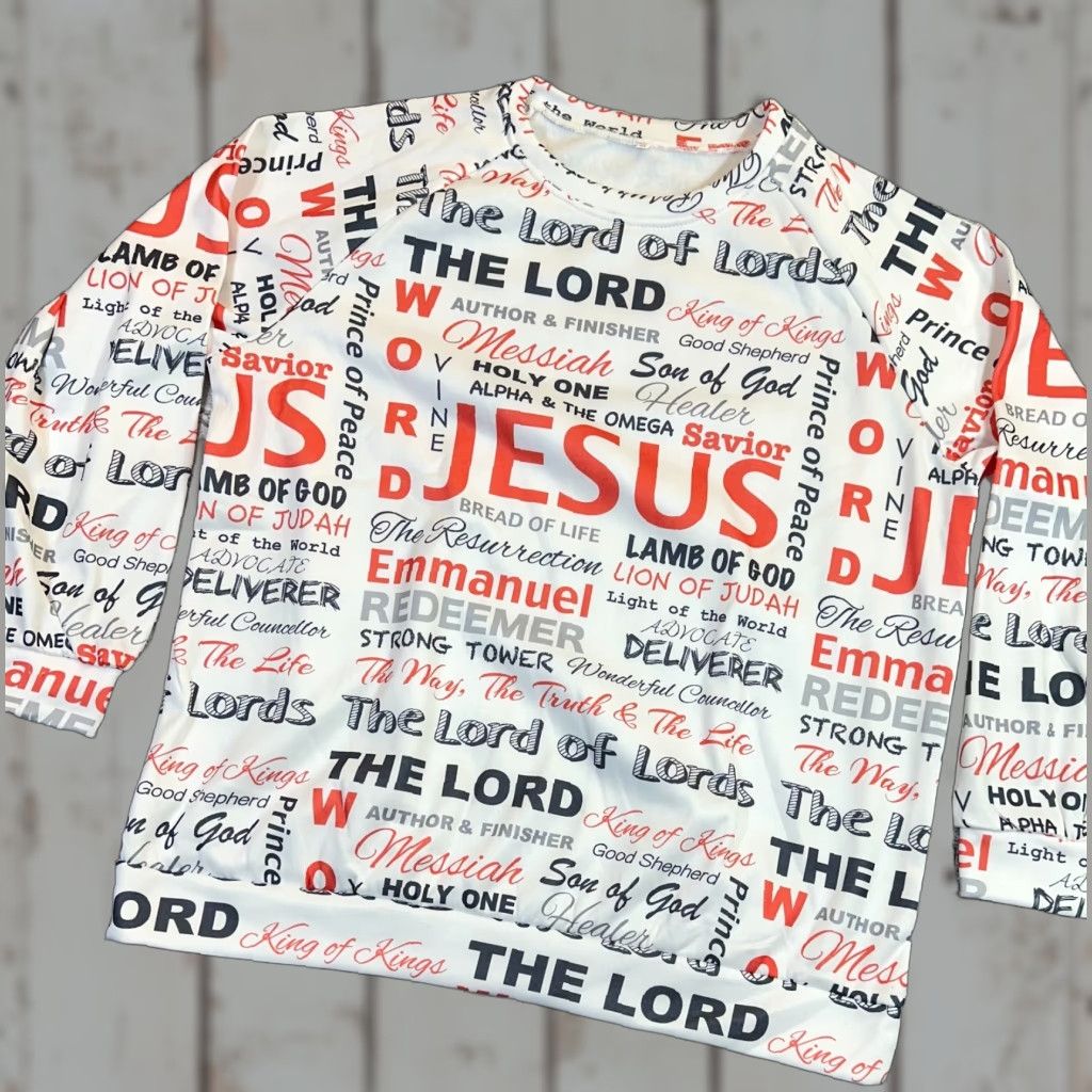Spell Jesus White Sweatshirt AOP All Over Print Double Sided Spell Out Men's XL Size US XL / EU 56 / 4 - 1 Thumbnail