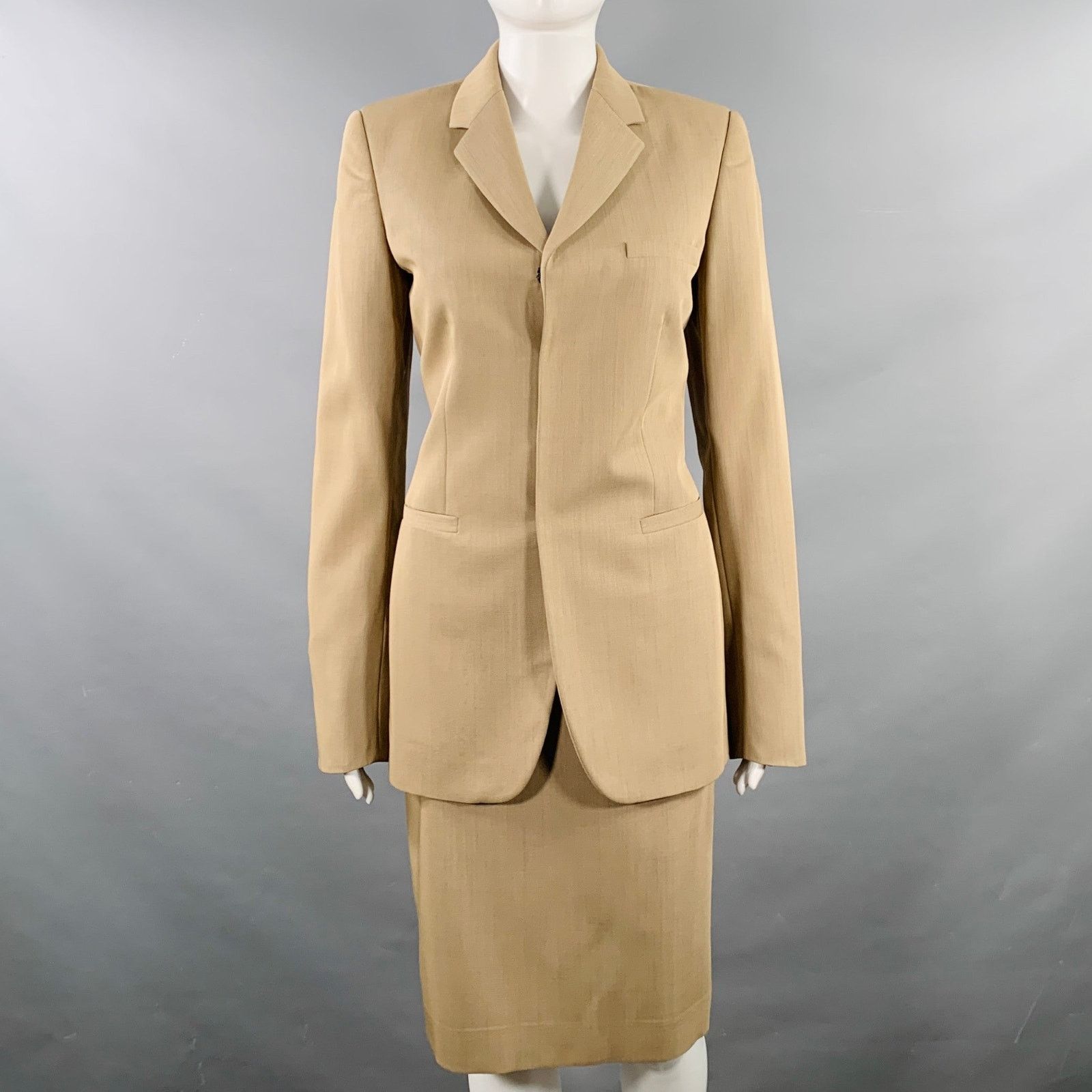 Jean Paul Gaultier JEAN PAUL GAULTIER 6 Beige Wool Single Breasted Skirt Suit Size 28" / US 6 / IT 42 - 1 Thumbnail