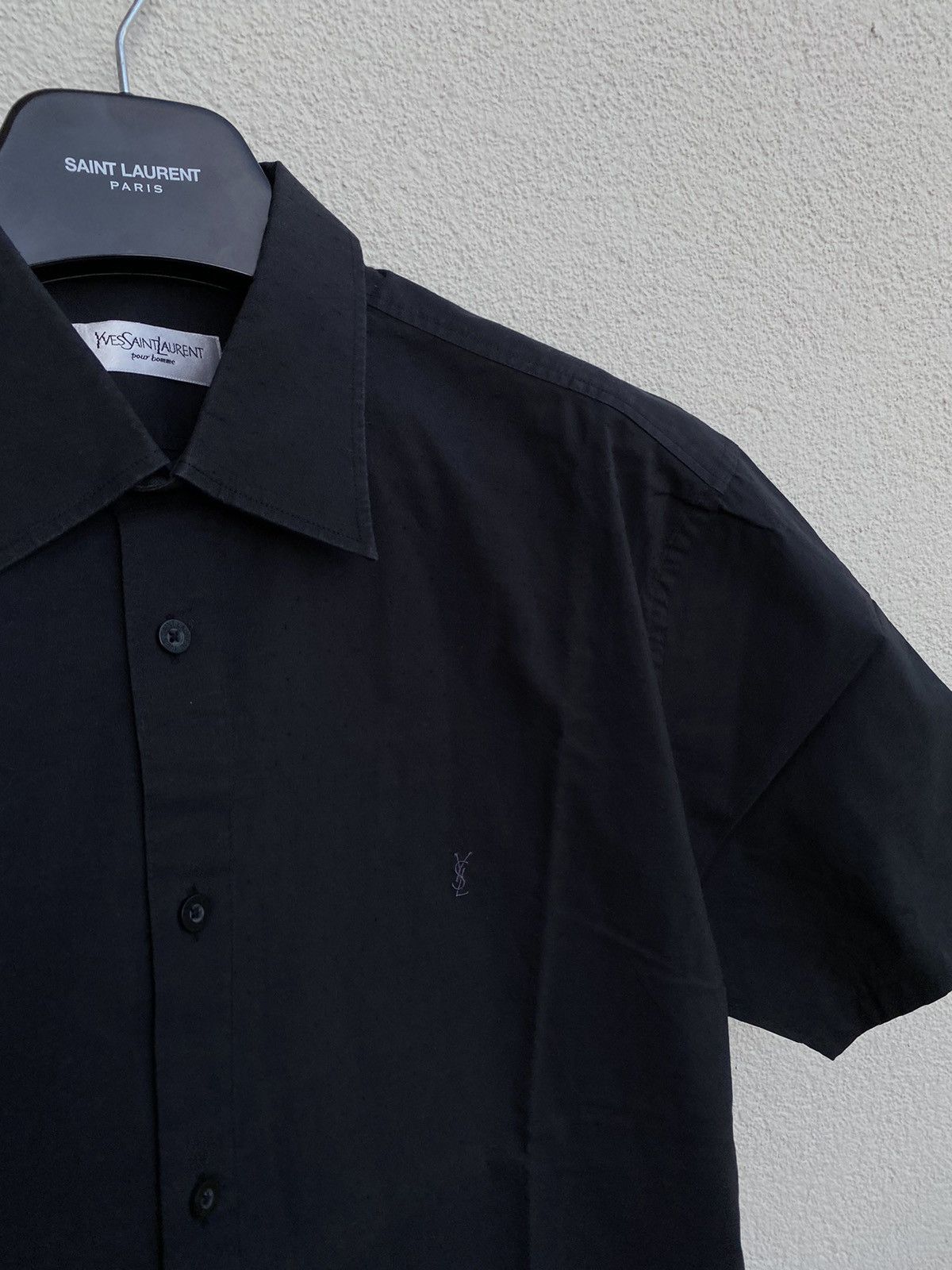 Yves Saint Laurent Black YSL Shirt Short Sleeve Button Up Collar Vintage y2k Size US XL / EU 56 / 4 - 1 Thumbnail