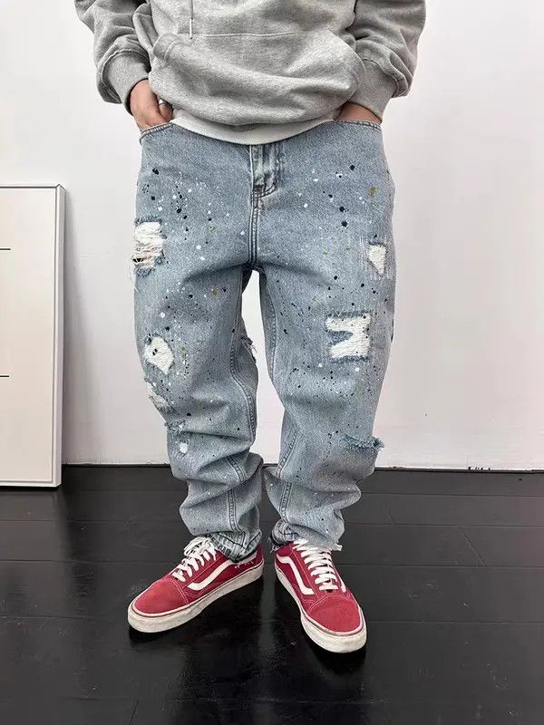 VIBE Splashed street hip-hop ripped jeans with small hems Size US 32 / EU 48 - 1 Thumbnail