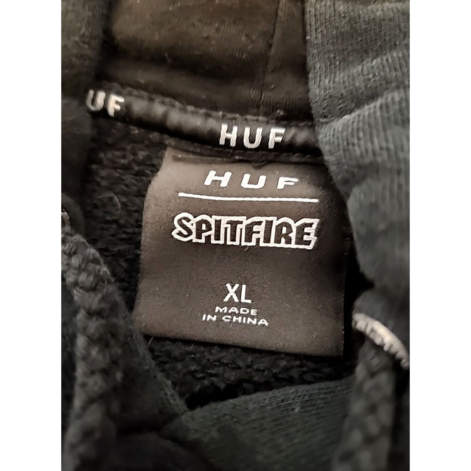 Huf VINTAGE HUF Spitfire Hoodie Mens XL Black Pullover Drawstring Fleece Size US XL / EU 56 / 4 - 4 Thumbnail