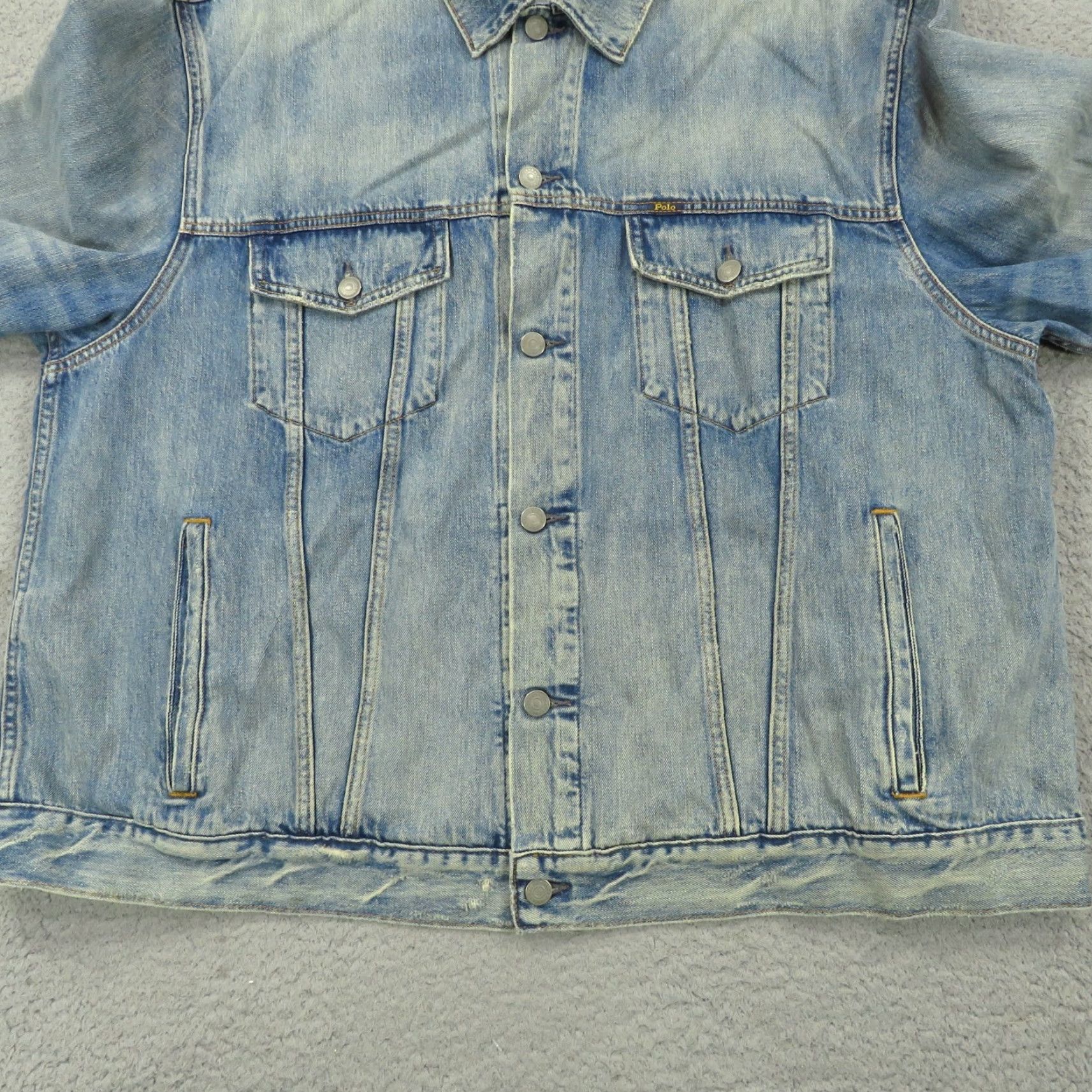 Polo Ralph Lauren Polo Ralph Lauren Jacket 2XB Mens Blue Light Wash Distressed Trucker Biker Moto Denim Jacket Size US XXL / EU 58 / 5 - 3 Thumbnail