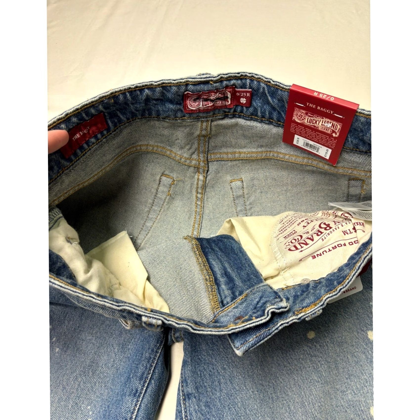 Lucky Brand NWT Lucky Brand Lucky Legend The Baggy Jeans Blue Paint Splatter 30 X 31.5 5-Pocket Wide-Leg Denim Womens Jeans Size 30" / US 8 / IT 44 - 5 Thumbnail