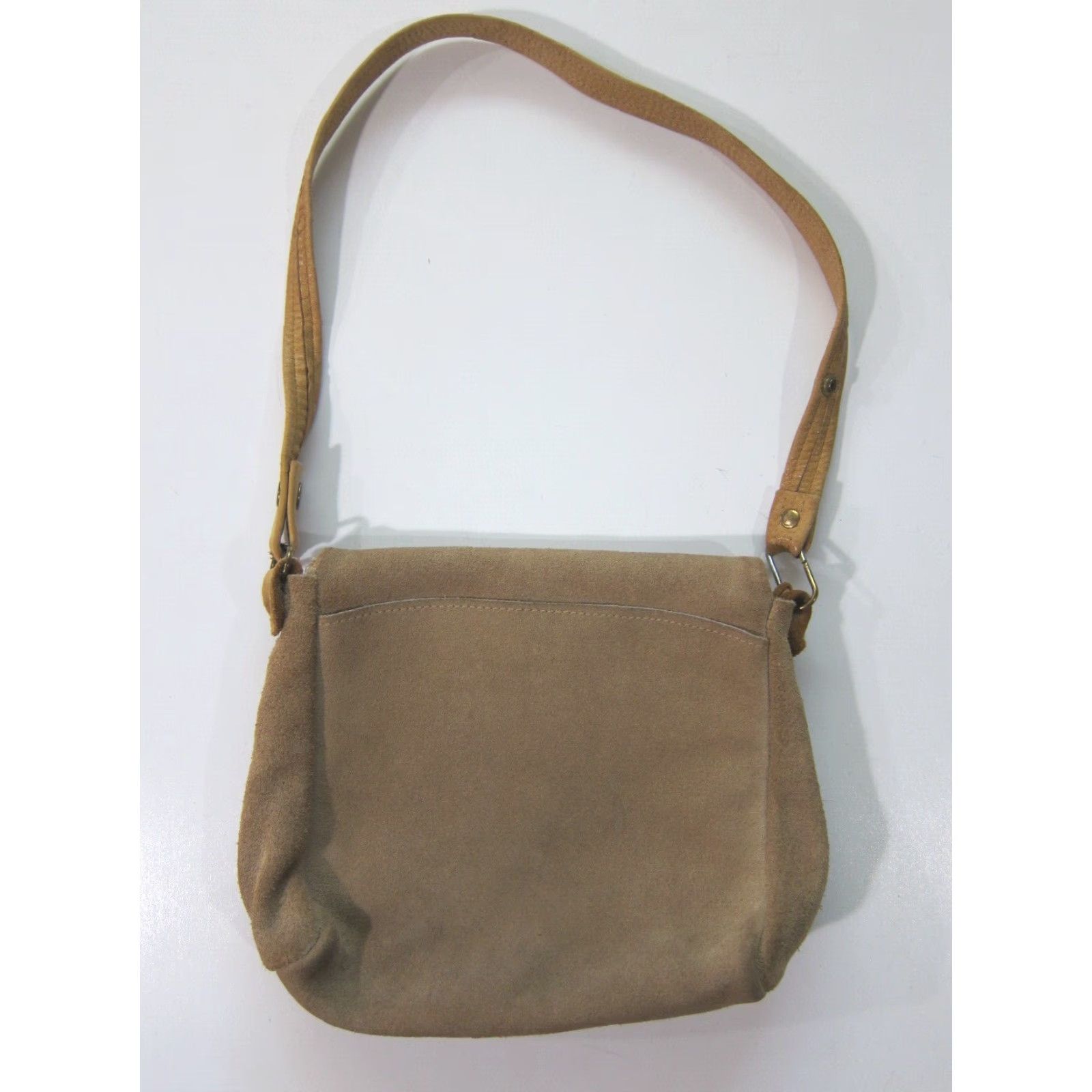 Vintage Vintage Handmade Tan Brown Suede Leather Flap Hippy Boho Shoulder Bag Purse Size ONE SIZE - 3 Thumbnail