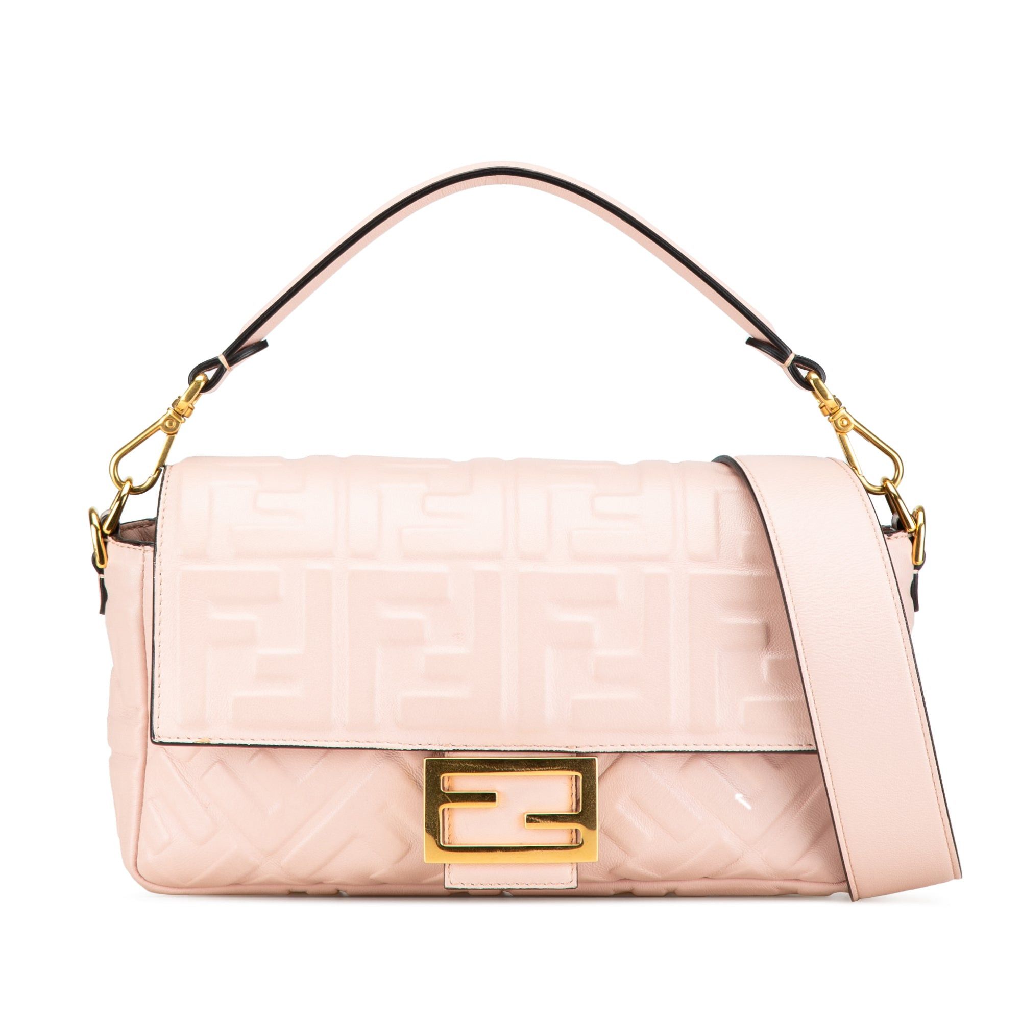 Fendi Fendi Zucca Embossed Leather Baguette Satchel Pink Size ONE SIZE - 1 Thumbnail