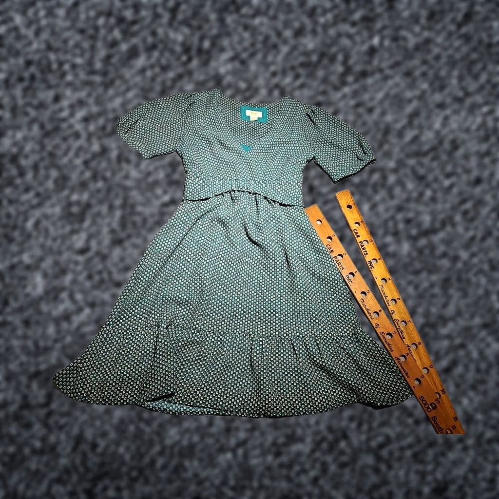 Vintage Maeve Dress Turquoise Green Floral Belted A-Line Short Sleeve V-Neck 2 Purple? Size XS / US 0-2 / IT 36-38 - 1 Thumbnail