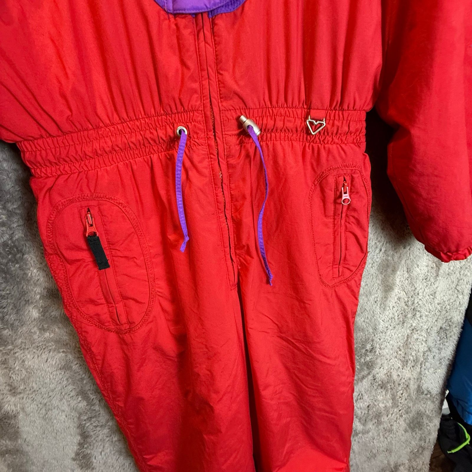 Obermeyer VTG 80s Obermeyer Snowsuit Women Girls Red Purple Ski Bib Size ONE SIZE - 6 Thumbnail
