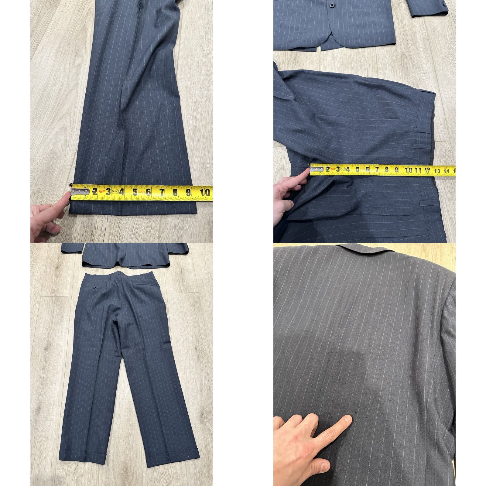 Vintage VINTAGE Oxxford Suit Gray Pinstripe 2 Piece Men 43 Regular Wool 42x36 Long Notch Lapel 2-Button Single-Breasted Size 46R - 11 Thumbnail