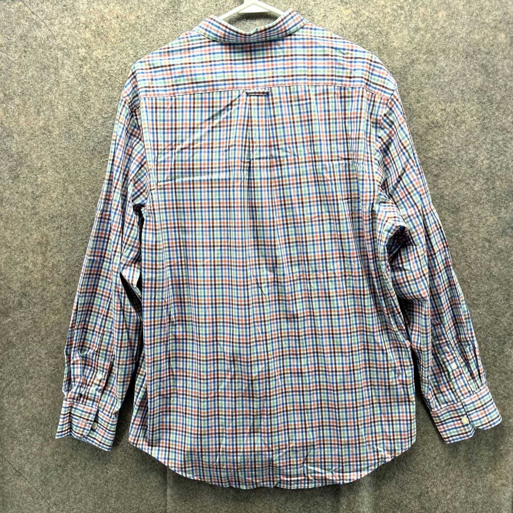 Izod VINTAGE Izod Shirt Mens Large Blue Button-Down Non-Iron Stretch Gingham Plaid Dress Shirt Size 42R - 2 Thumbnail