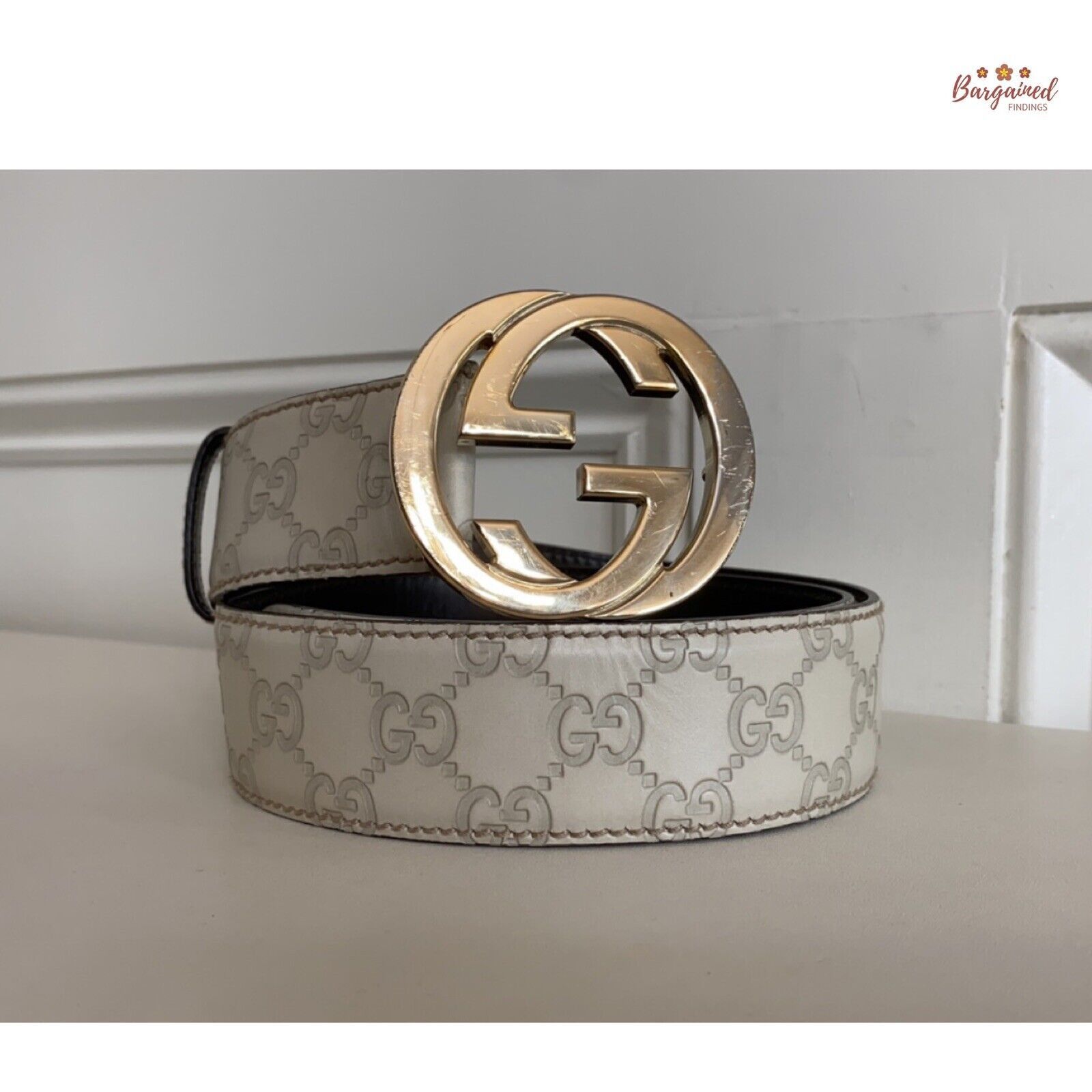 Cream gucci belt best sale