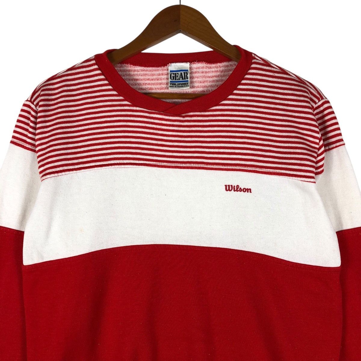 Vintage WILSON Vintage Red Stripe Sweatshirt Size US M / EU 48-50 / 2 - 2 Thumbnail