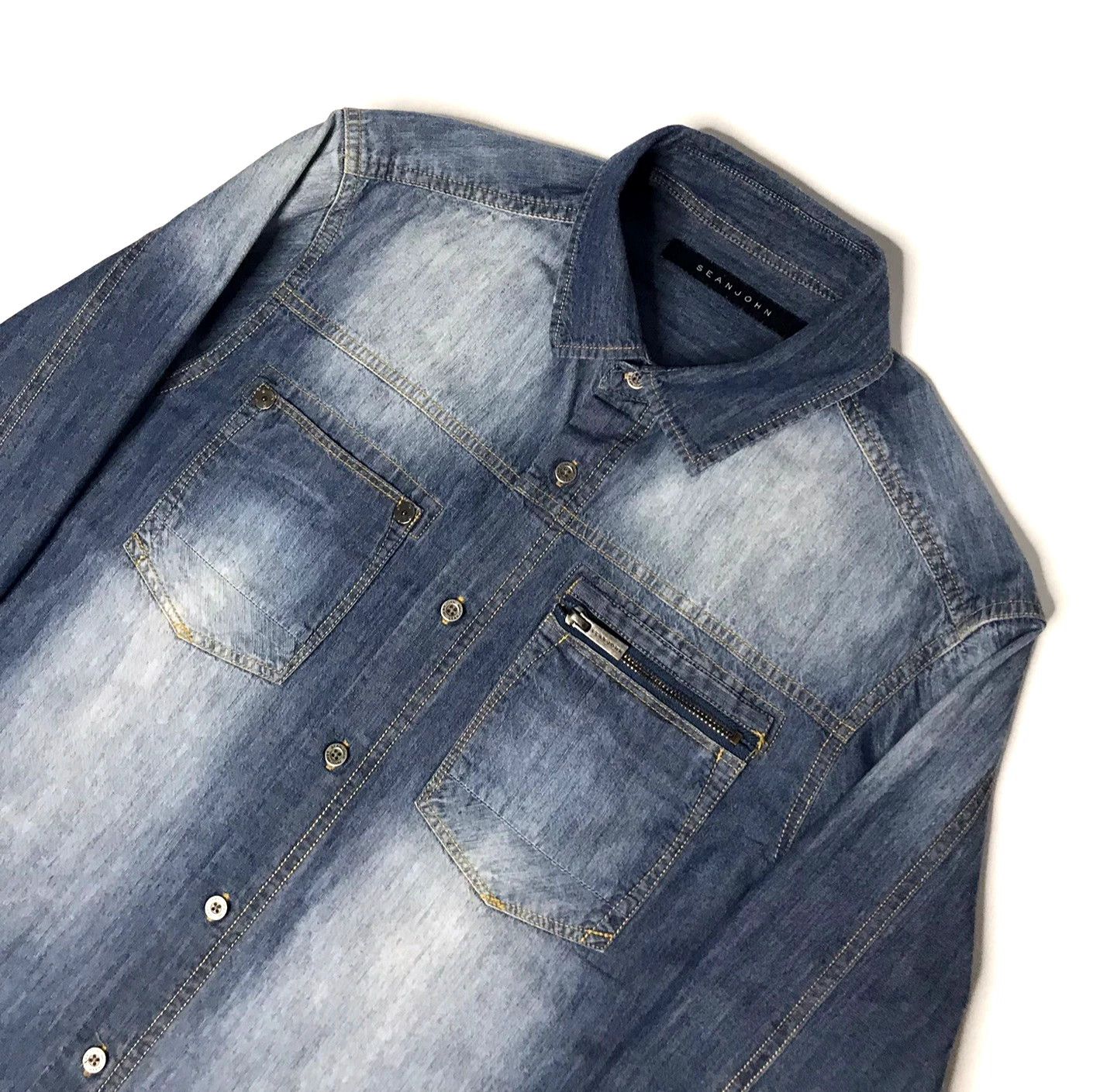 Sean John Sean John Denim Washed Cotton Button Shirt Men’s Sz M Size US M / EU 48-50 / 2 - 4 Thumbnail