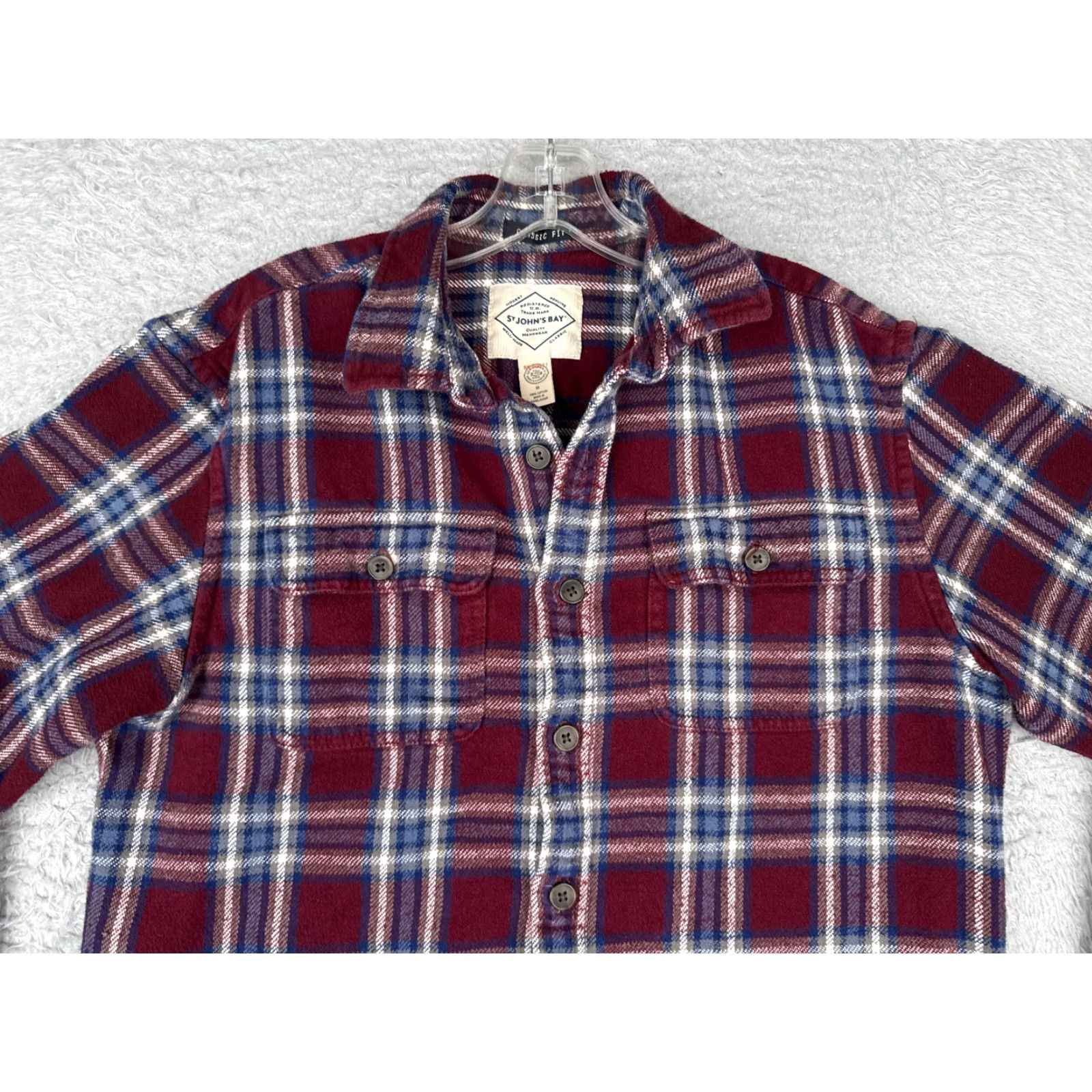 Vintage St. John's Bay Shirt Mens M Red Blue Button Up 100% Cotton Flannel Plaid Button-Up Casual Travel Workwear Mens Shirt Size US M / EU 48-50 / 2 - 4 Thumbnail