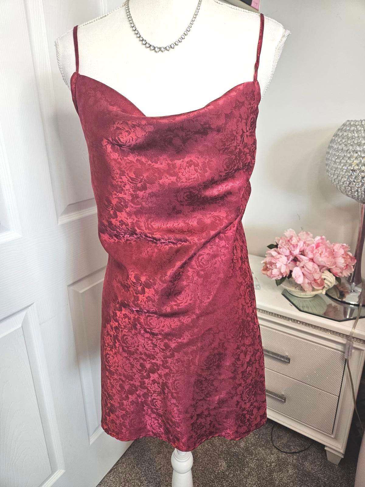 Designer Princess Polly Crimson Satin Slip Dress #387 Size M / US 6-8 / IT 42-44 - 1 Thumbnail