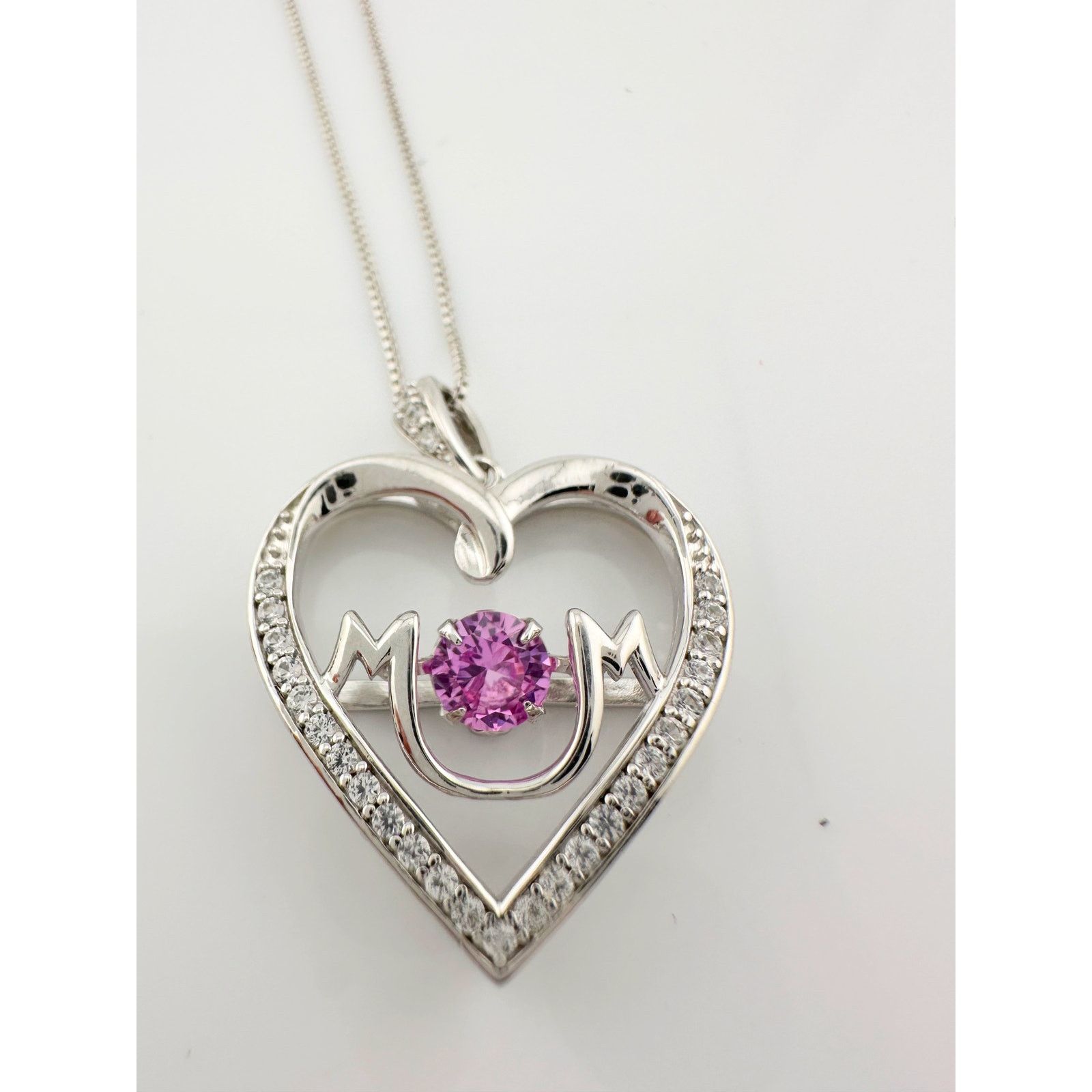 Other "Mom" Dancing Heart Necklace with Pink & White Sapphires Size ONE SIZE - 5 Thumbnail