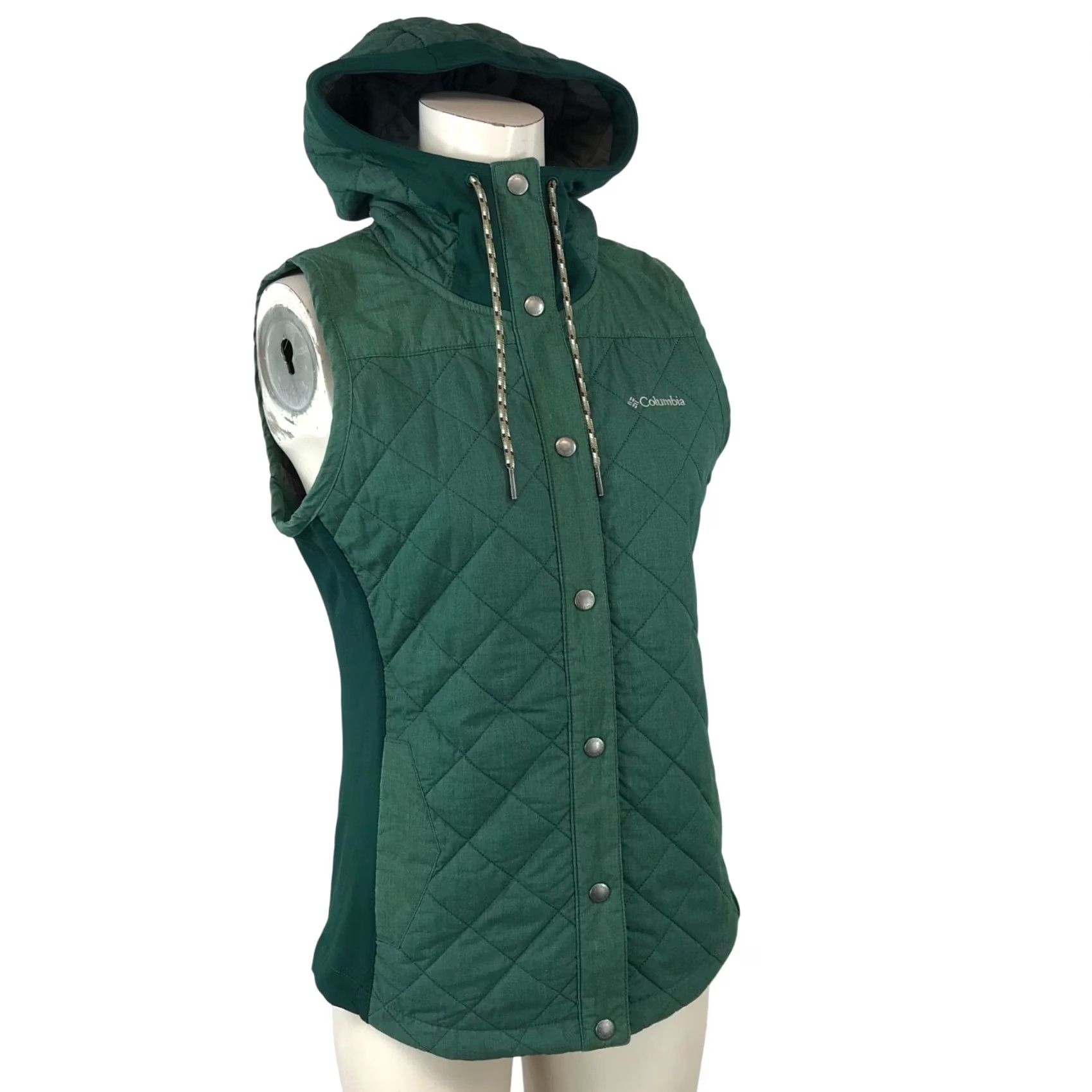 Vintage COLUMBIA Womens XS Green Quilted Button Up Hoodie Vest Size XS / US 0-2 / IT 36-38 - 2 Thumbnail