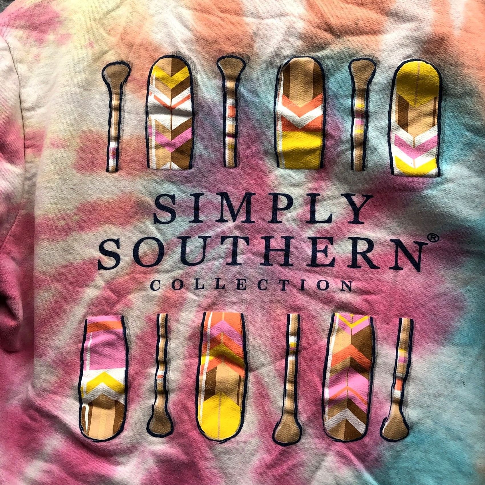 Vintage Simply Southern Sweatshirt Hoodie Womens Small S Graphic Tie Dye Blue Orange Pink White Crew Neck Pullover Pockets All Seasons Casual Size S / US 4 / IT 40 - 6 Thumbnail