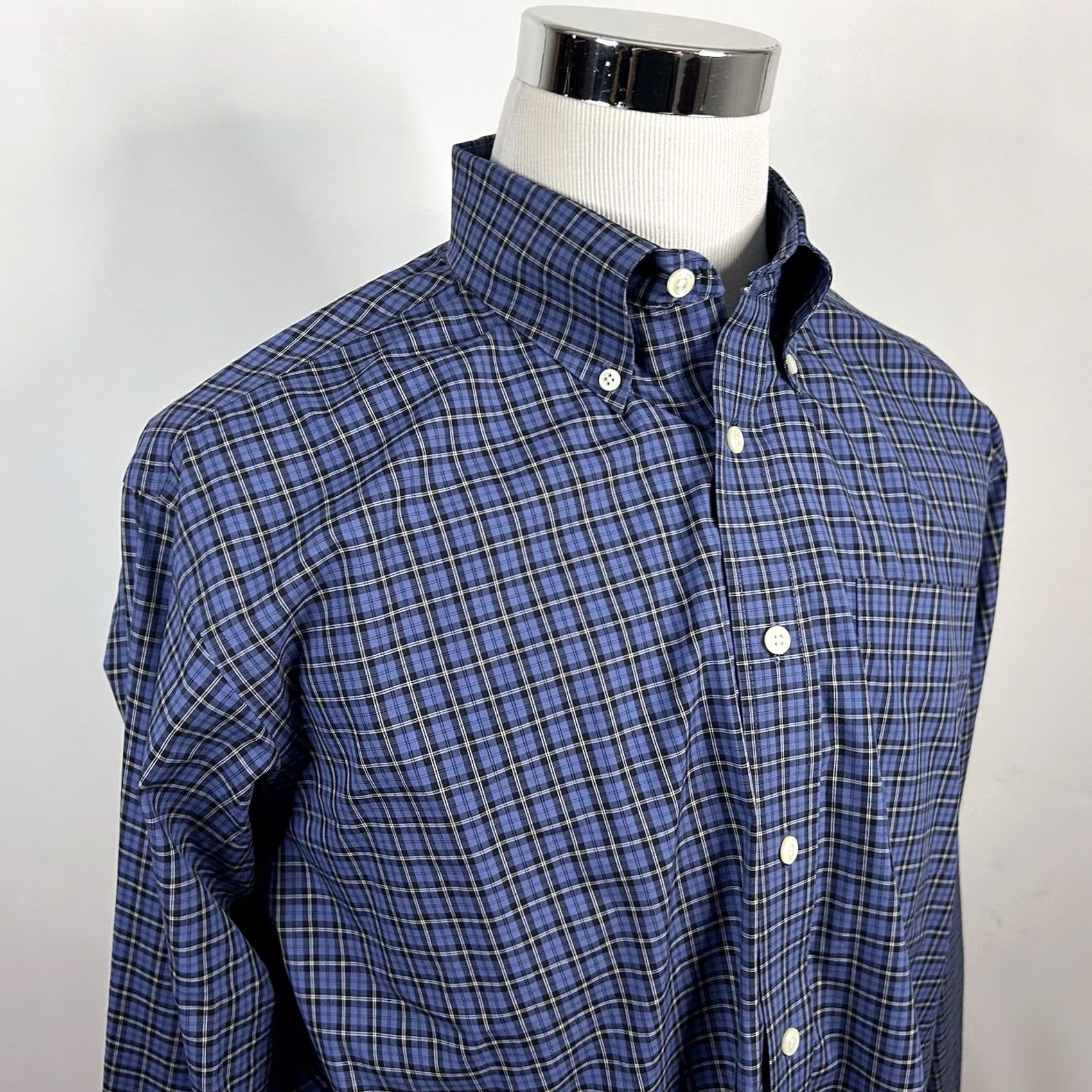 Vintage LL Bean LT Tall Plaid Shirt Blue White 100% Cotton Button-Down Mens Big & Tall Shirt Button-Front Collar-Down Ccottin? Size US L / EU 52-54 / 3 - 2 Thumbnail